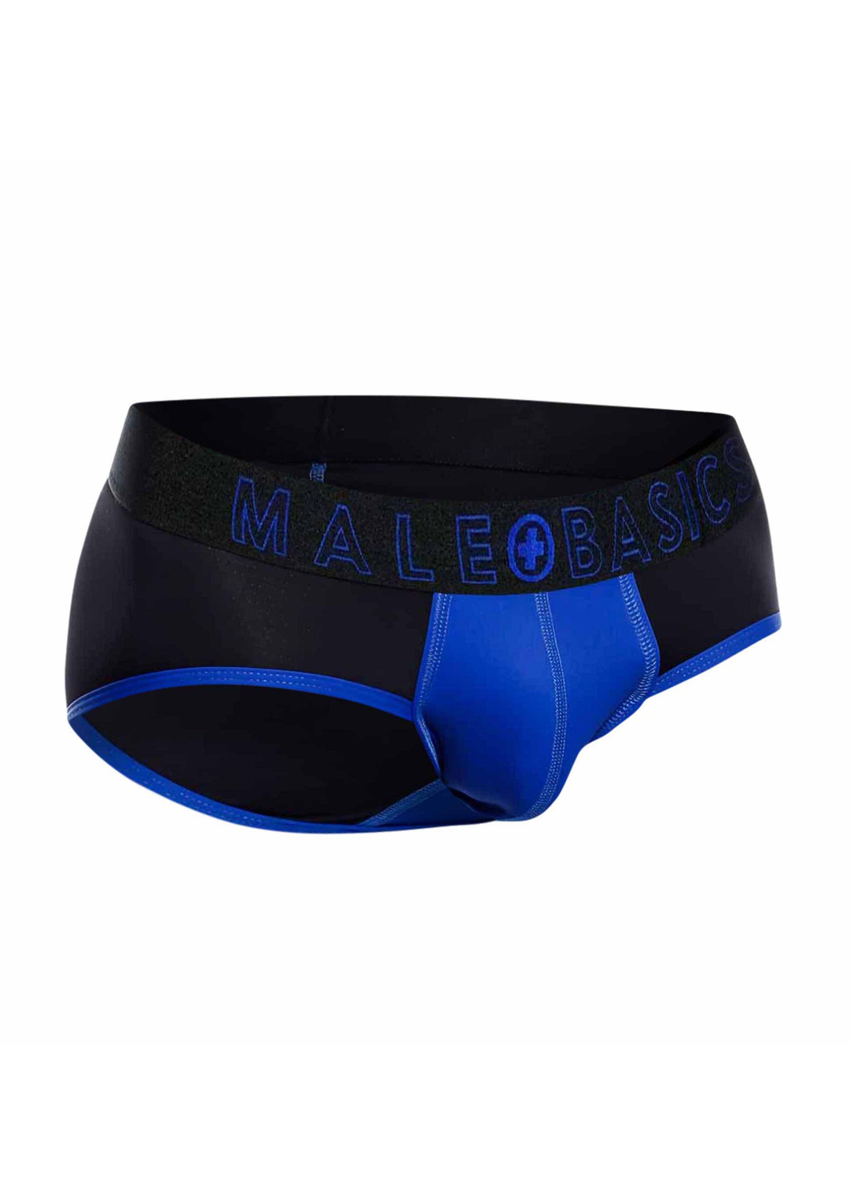 Slip pour homme Malebasics, noir et bleu, pour un confort et un style optimal.; Malebasics herenslip, zwart en blauw, voor optimaal comfort en stijl.; Malebasics men's briefs, black and blue, for optimal comfort and style.