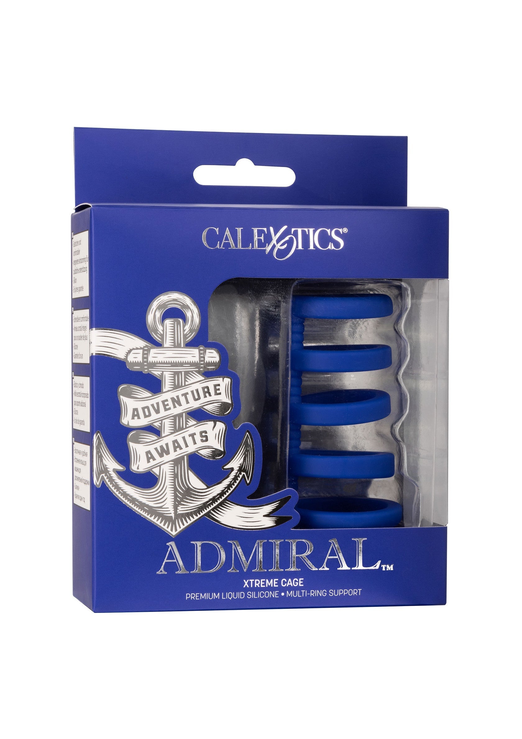 Cage de chasteté CalExotics Admiral Xtreme. Cage en silicone liquide premium avec support multi-anneaux.; CalExotics Admiral Xtreme kuisheidskooi. Premium vloeibare siliconen kooi met multi-ring ondersteuning.; CalExotics Admiral Xtreme cage. Premium liquid silicone cage with multi-ring support.
