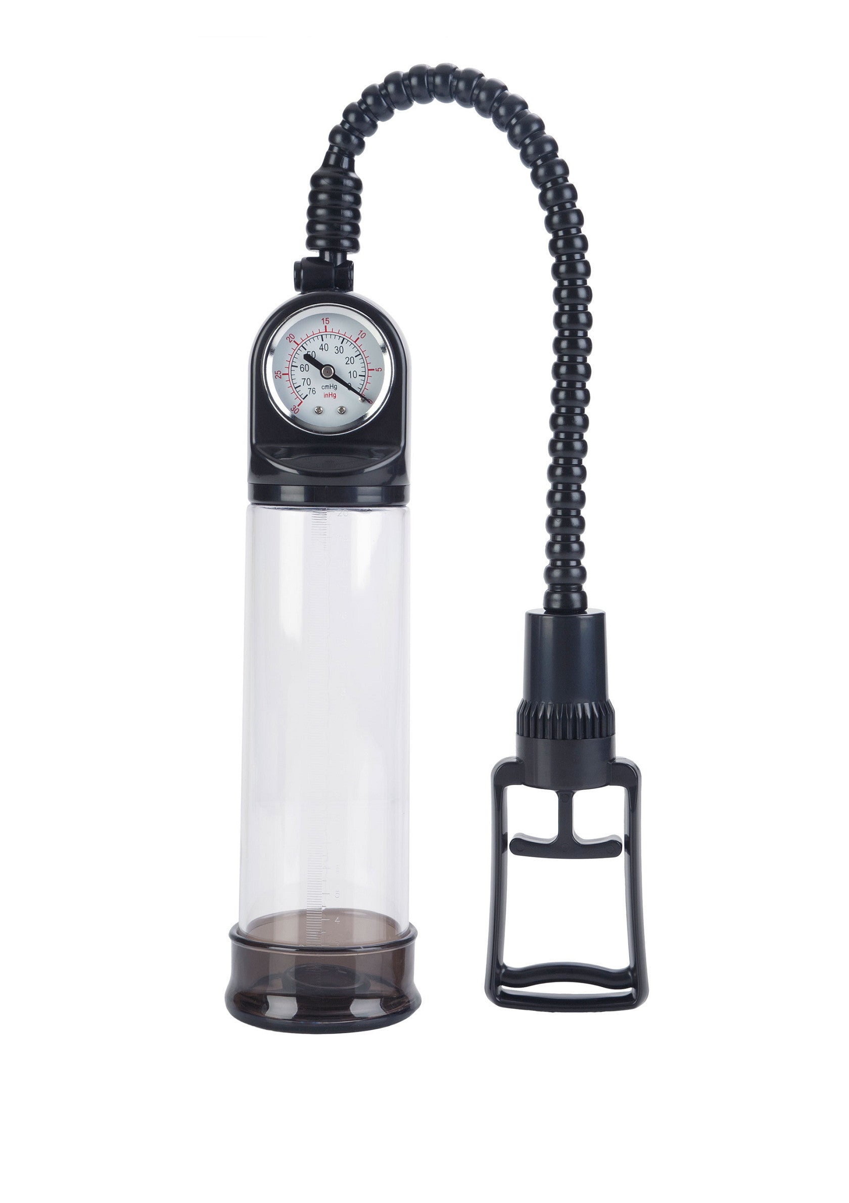 Pompe pénienne avec manomètre pour un confort maximal.; Penispomp met manometer voor maximaal comfort.; Penis pump with pressure gauge for maximum comfort.