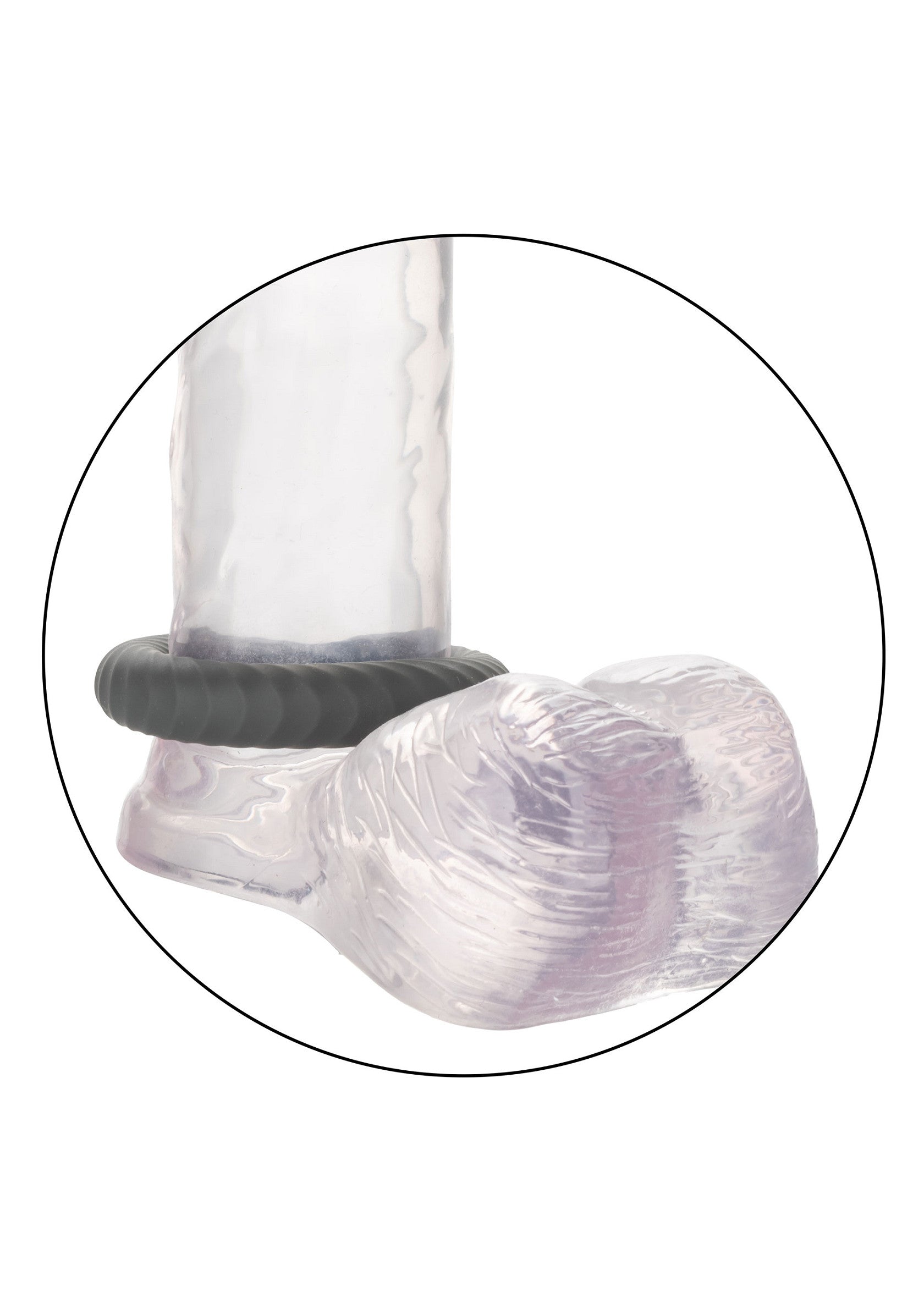 Anneau pénien et gode transparent pour plus de plaisir.; Piemelring en transparante dildo voor extra genot.; Cock ring and transparent dildo for extra pleasure.