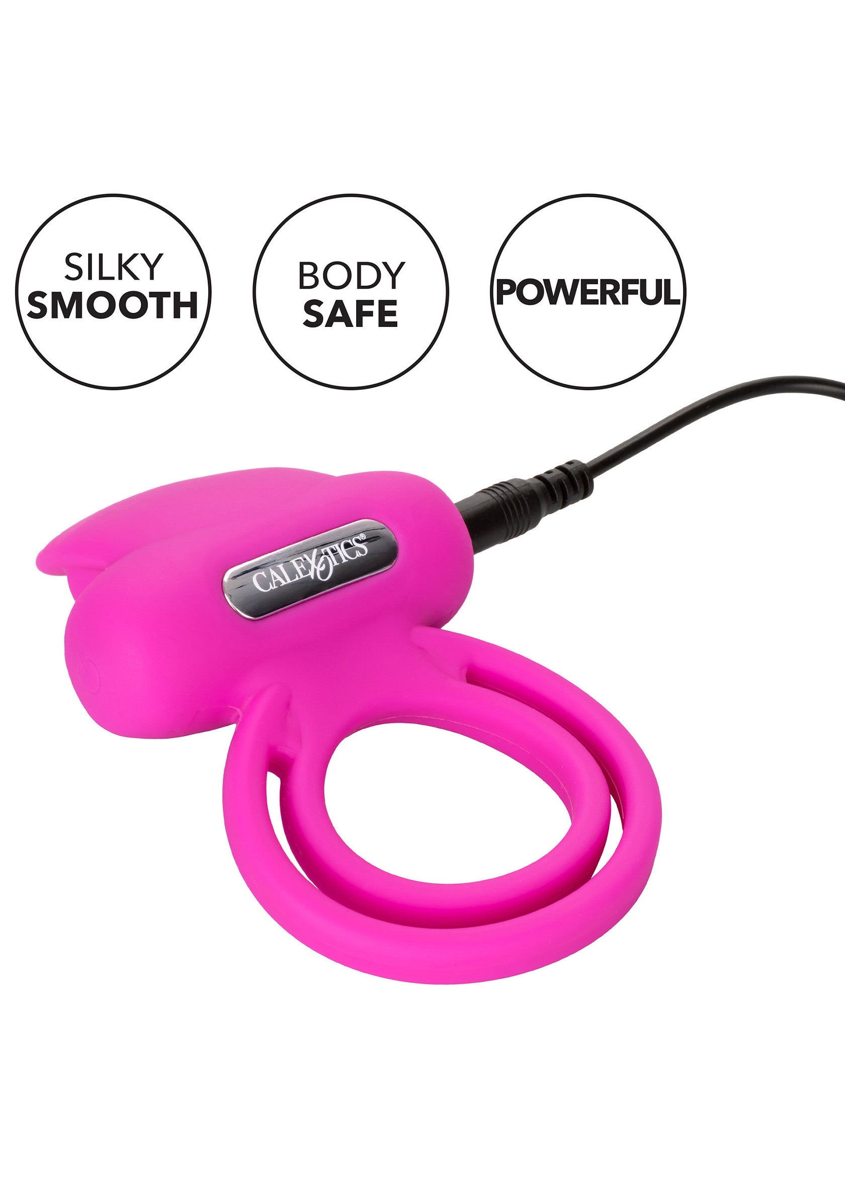 Vibromasseur pénien rose CalExotics. Stimulation douce et puissante.; Roze CalExotics penis vibrator. Zachte en krachtige stimulatie.; Pink CalExotics penis vibrator. Smooth, powerful stimulation.