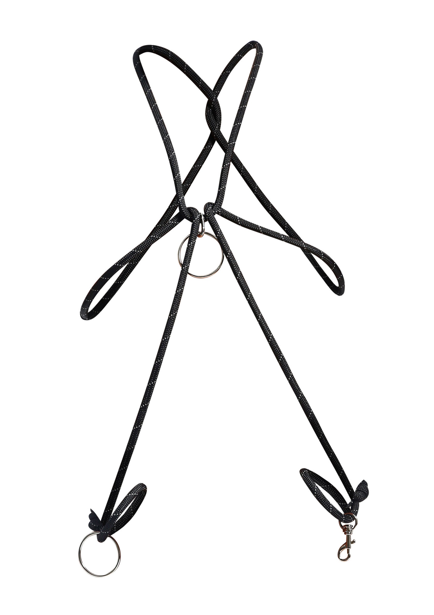 Lanière noire réglable avec anneaux et clip, idéale pour suspendre des articles légers en toute sécurité.; Verstelbare zwarte draagriem met ringen en clip, ideaal voor het veilig ophangen van lichte items.; Adjustable black lanyard with rings and clip, ideal for safely suspending lightweight items.