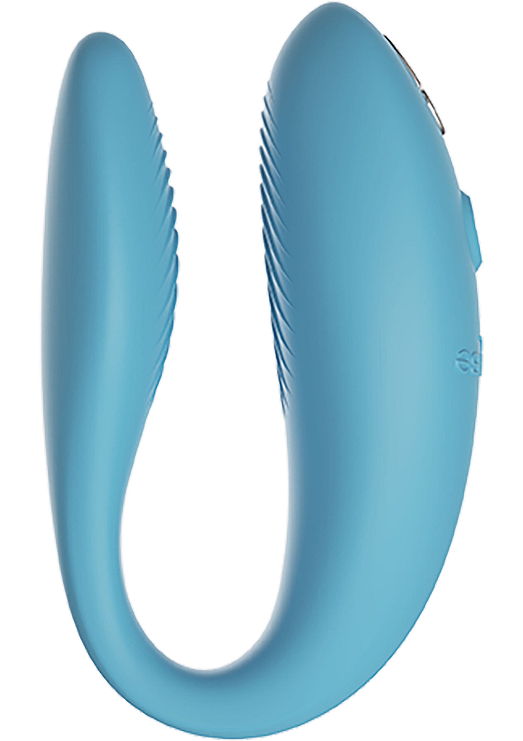 Plaisir innovant ! Stimulateur vibrant double en silicone doux, bleu clair pour un plaisir ciblé et personnalisé.; Innovatief genot! Vibrerende dubbele stimulator van zachte siliconen, lichtblauw voor gerichte en persoonlijke plezier.; Innovative pleasure! Vibrating dual stimulator made of soft silicone, light blue for targeted and personal pleasure.