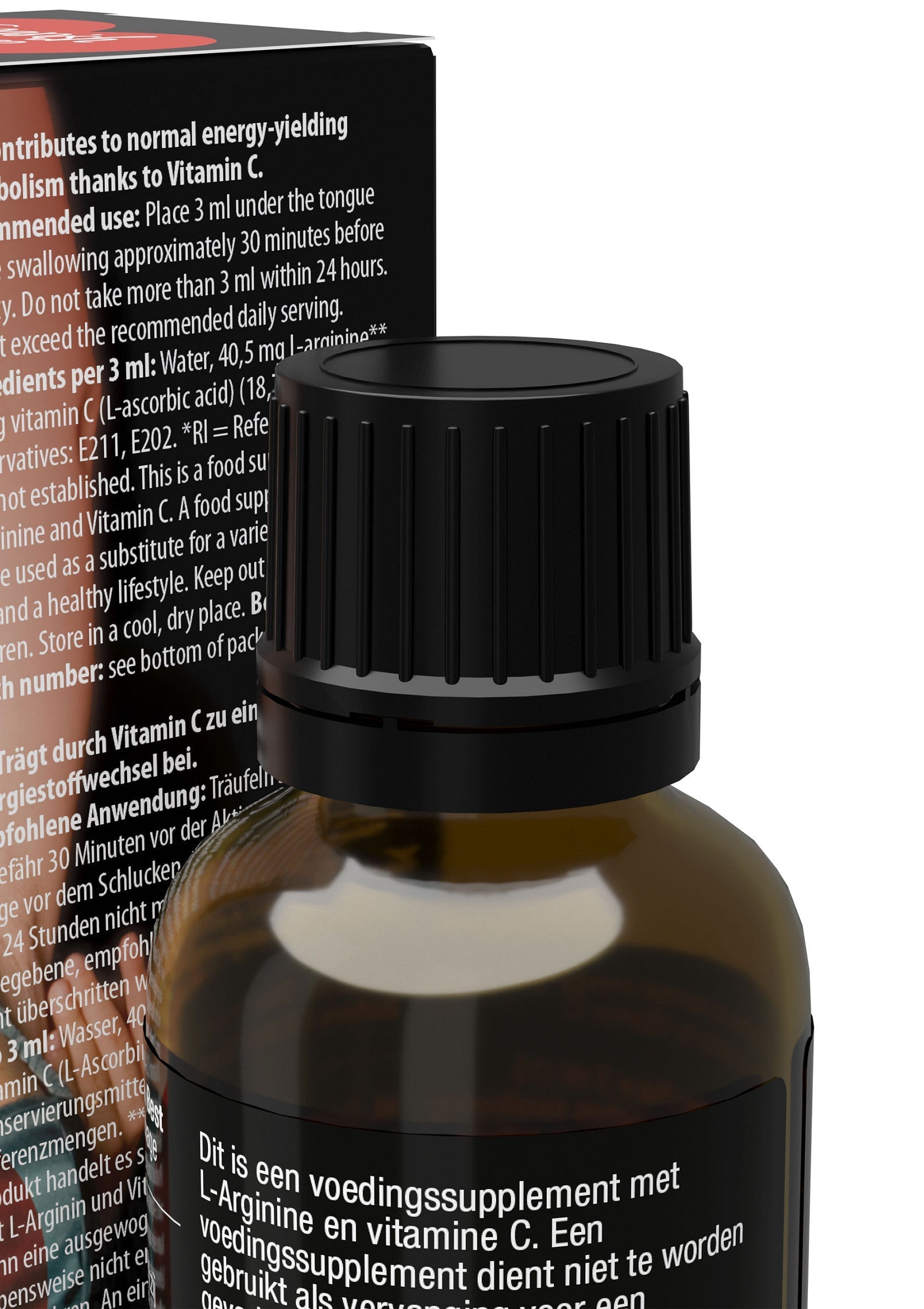 Complément alimentaire L-arginine et vitamine C pour l'énergie. Détails et utilisation sur l'emballage.; L-Arginine en vitamine C voedingssupplement. Zie verpakking voor details en gebruik. Boost je energie!; L-Arginine & Vitamin C food supplement for energy. See package for details & usage. Boost your vitality!