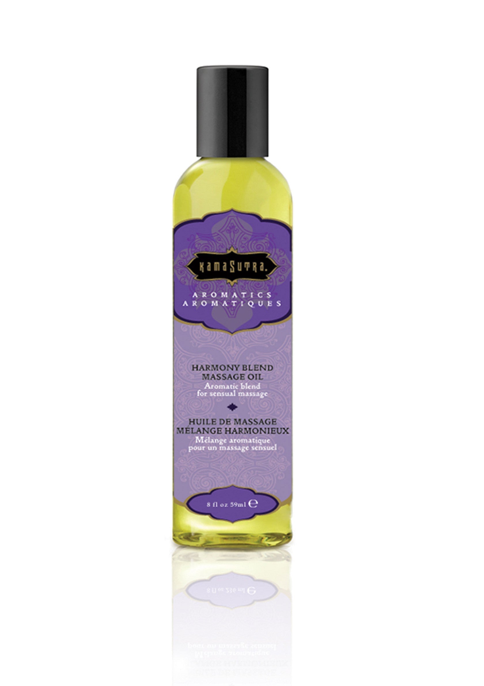 Huile de massage Kama Sutra Aromatics, mélange harmonieux pour un massage sensuel et relaxant.; Kama Sutra Aromatics massageolie, harmonieuze mix voor een sensuele en ontspannende massage.; Kama Sutra Aromatics massage oil, harmony blend for sensual and relaxing massage.
