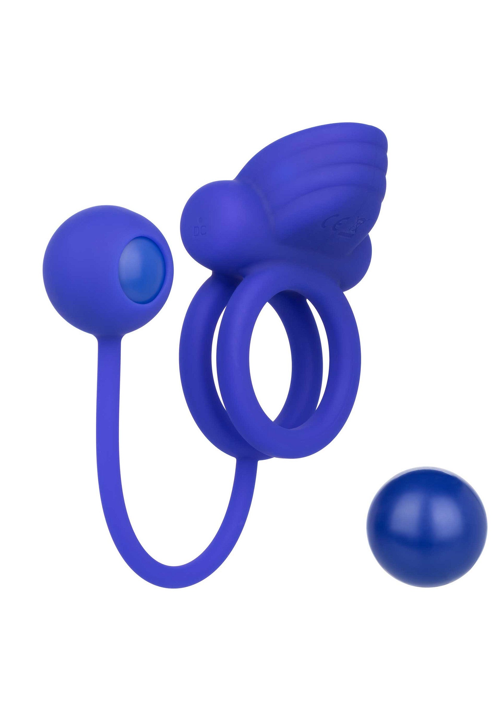 Anneau pénien vibrant en silicone bleu avec une forme de papillon, pour une expérience intime plus intense.; Vibrerende penisring in blauwe siliconen met vlindervorm, voor een intensere intieme ervaring.; Blue silicone vibrating cock ring with a butterfly shape, for a more intense intimate experience.