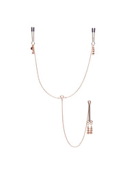 Pince téton ajustable dorée avec chaînes et breloques; Verstelbare tepelklem goudkleurig met kettingen en bedels; Adjustable gold nipple clamp with chains and charms