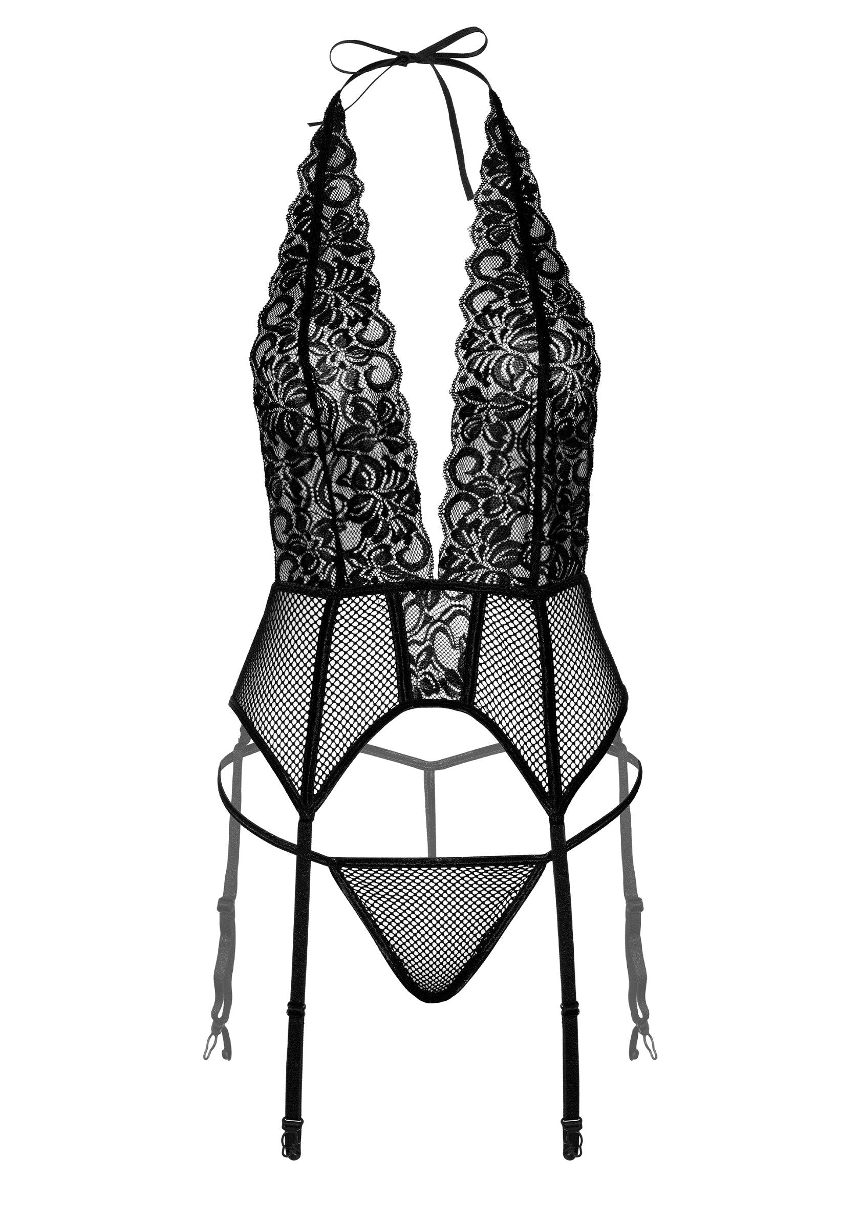 Nuisette noire en dentelle avec jarretelles. Lingerie sexy et féminine.; Zwarte kanten babydoll met jarretels. Sexy en vrouwelijk lingerie.; Black lace babydoll with garter straps. Sexy and feminine lingerie.