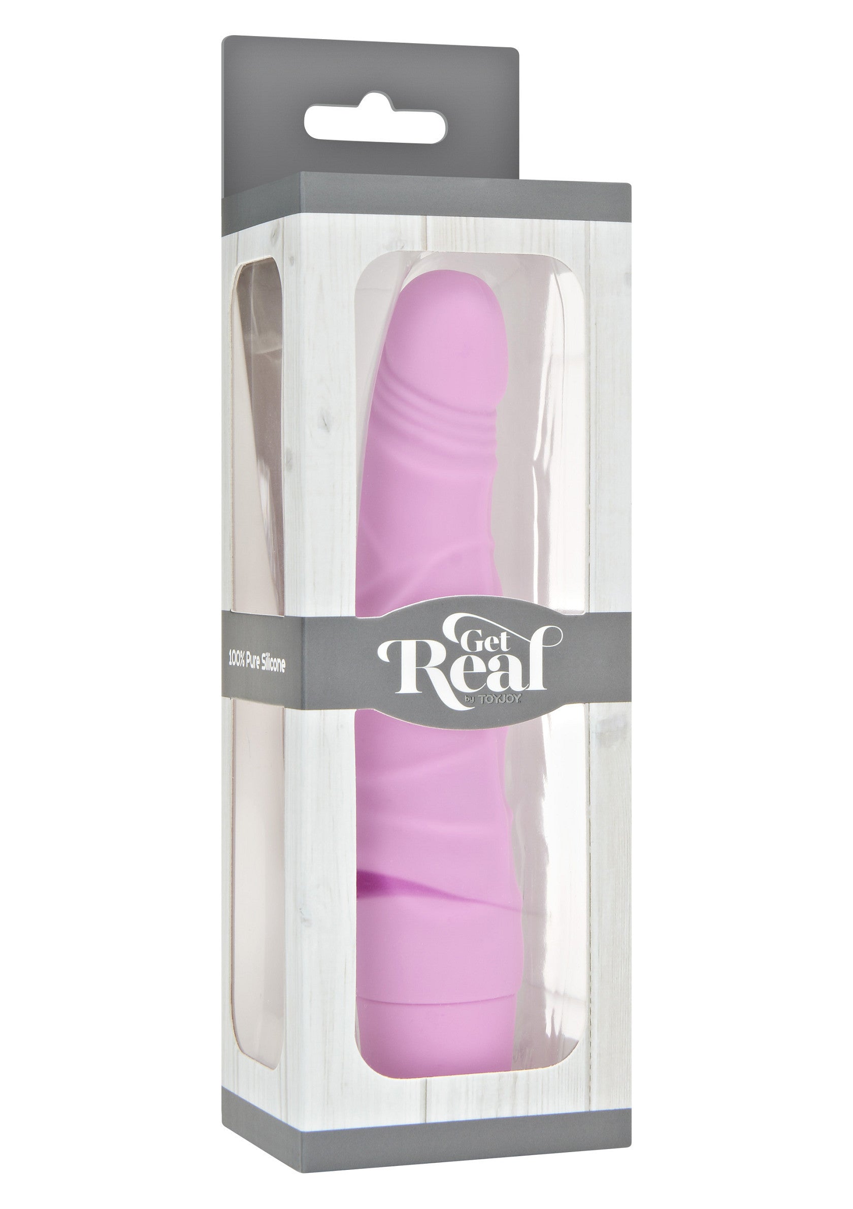 Vibromasseur rose en silicone Get Real pour le plaisir personnel, emballé et prêt à l'emploi.; Roze Get Real siliconen vibrator voor persoonlijk plezier, verpakt en klaar voor gebruik.; Pink Get Real silicone vibrator for personal pleasure, packaged and ready to use.