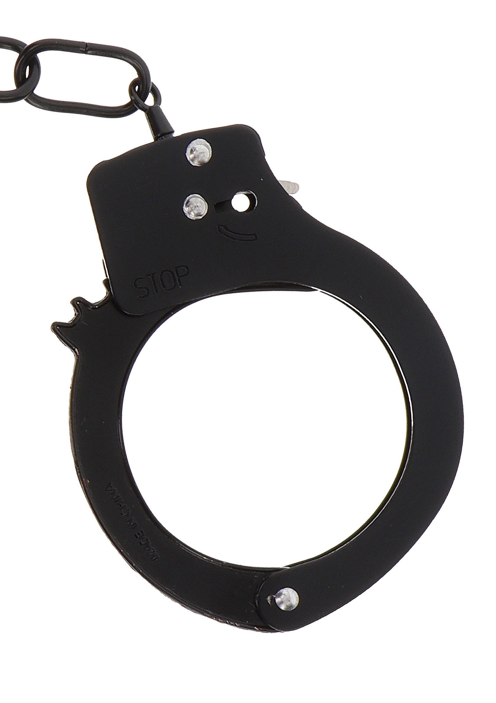 Menottes noires pour jeux de rôle et déguisements. Accessoire de costume idéal pour pimenter vos soirées !; Zwarte handboeien voor rollenspellen en verkleedpartijen. Ideaal kostuumaccessoire om je avonden op te fleuren!; Black handcuffs for role-playing and dressing up. Ideal costume accessory to spice up your evenings!