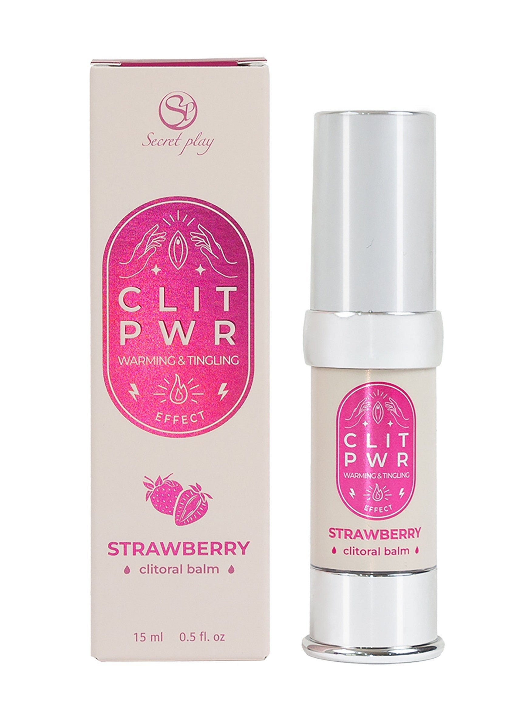 Baume clitoridien chauffant et stimulant 'Secret Play Clit PWR Strawberry'. Pour une expérience sensuelle intense.; Verwarmende & stimulerende clitorisbalsem 'Secret Play Clit PWR Strawberry'. Voor een intense sensuele ervaring.; Warming & tingling clitoral balm 'Secret Play Clit PWR Strawberry'. For an intense sensual experience.