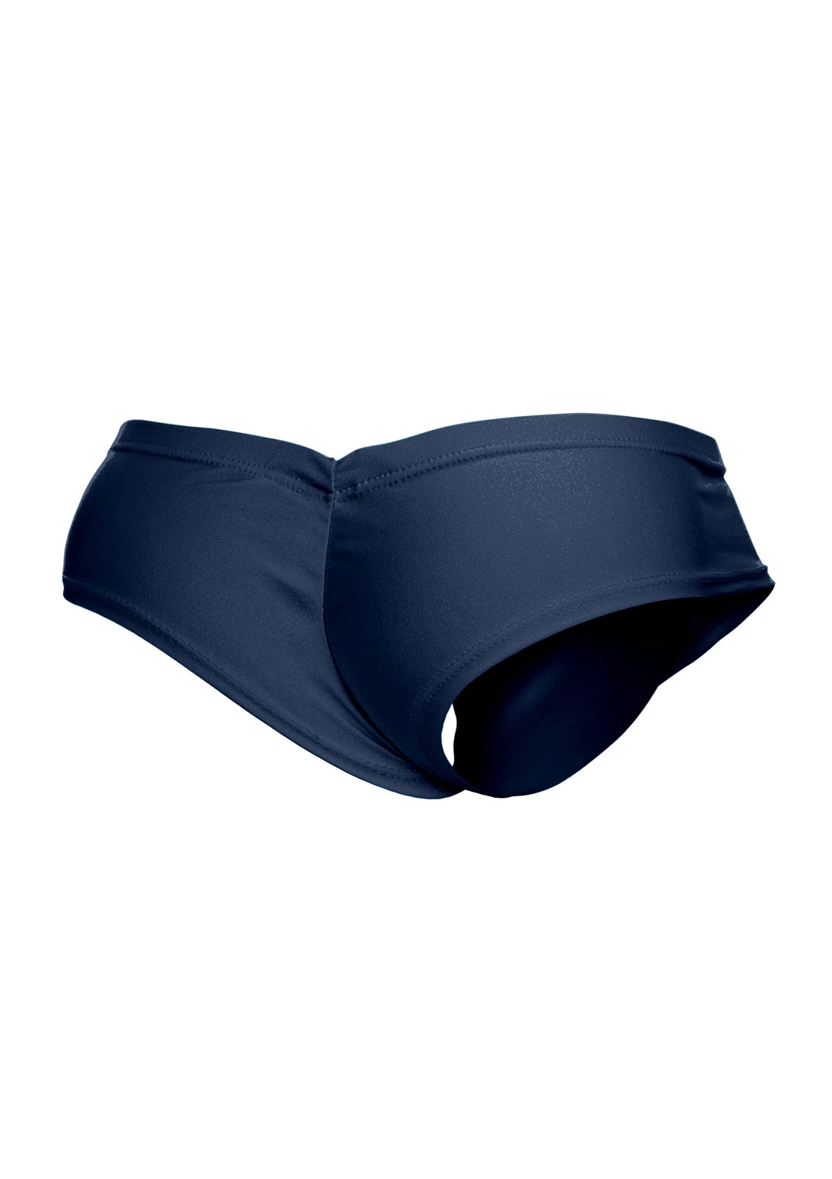 Culotte de maillot de bain bleu marine, coupe échancrée. Idéal pour la plage et la piscine.; Marineblauwe zwem-broekje met hoge uitsnijding. Ideaal voor strand en zwembad.; Navy blue swimsuit briefs with a high-cut leg. Ideal for beach and pool.