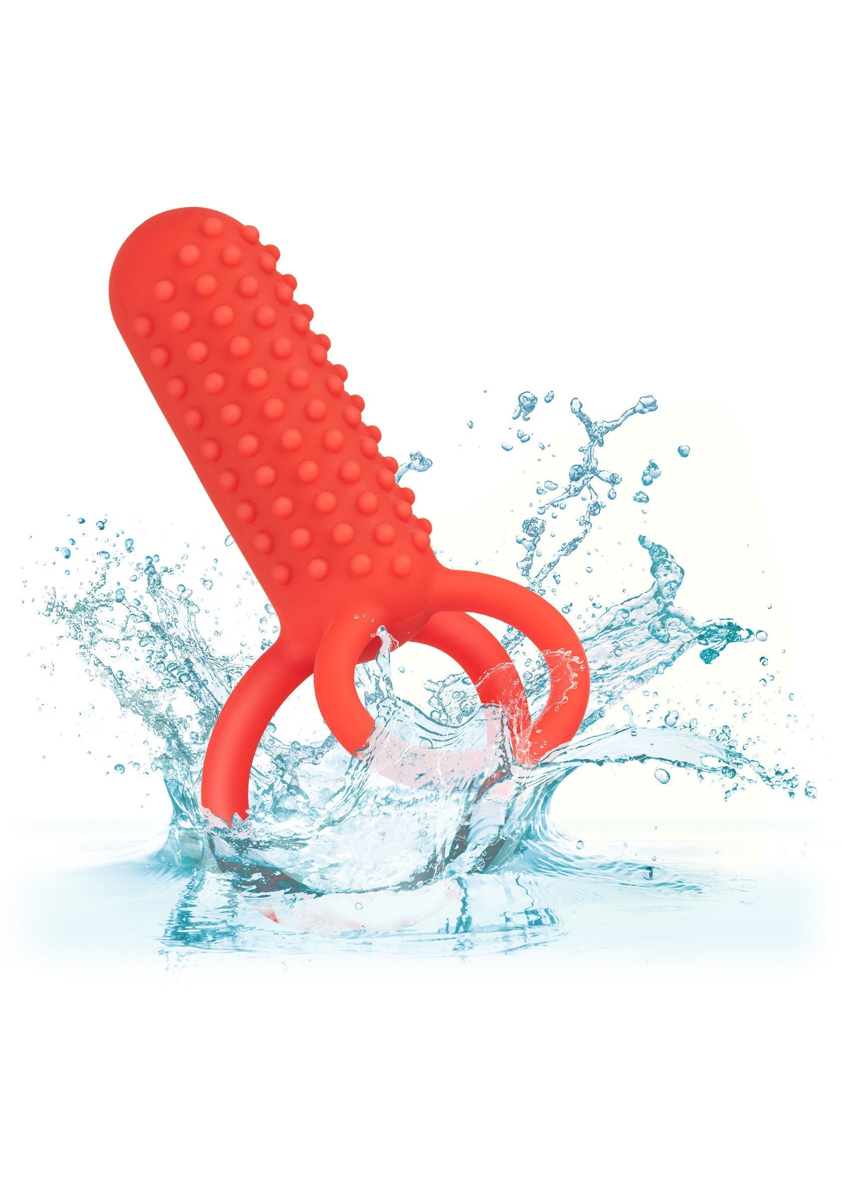 Gode vibrant rouge texturé avec tentacules pour une expérience intense et aquatique.; Getextureerde rode vibrator met tentakels voor een intense en aquatische ervaring.; Textured red vibrating dildo with tentacles for an intense and aquatic experience.