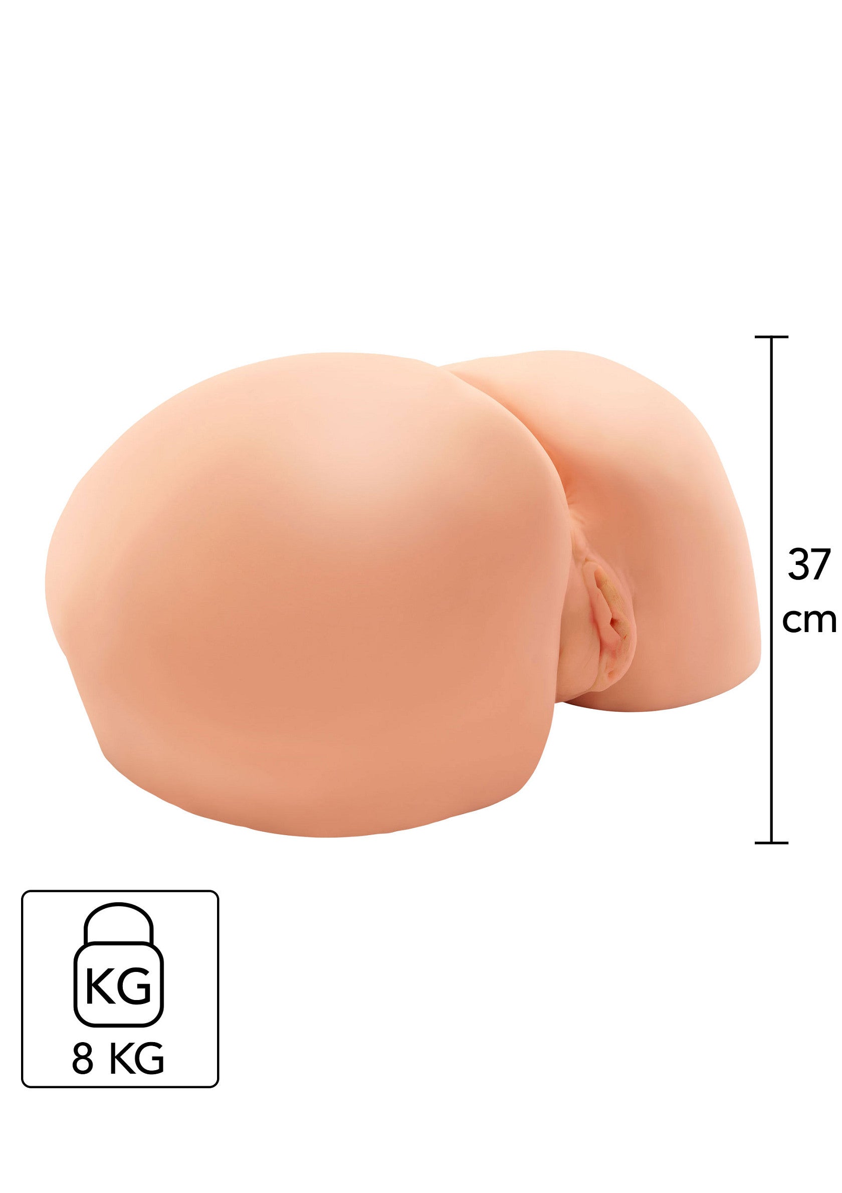 Fesses réalistes de 37 cm de hauteur et pesant 8 kg. Sensations garanties!; Realistische billen van 37 cm hoog en 8 kg zwaar. Gegarandeerde sensaties!; Realistic buttocks 37 cm high and weighing 8 kg. Guaranteed sensations!
