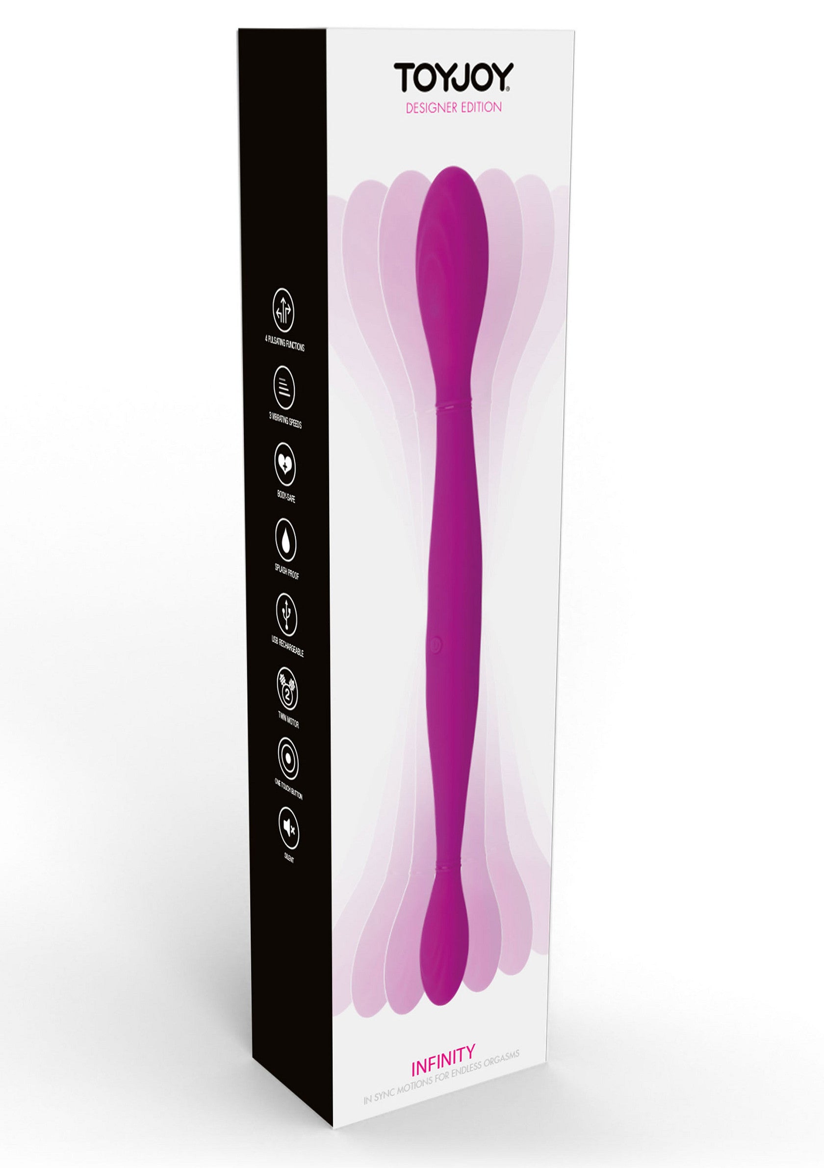 ToyJoy Infinity Designer Edition: vibromasseur rose pour plaisir ciblé et intense.; ToyJoy Infinity Designer Edition: roze vibrator voor gerichte en intense stimulatie.; ToyJoy Infinity Designer Edition: Pink vibrator for targeted and intense stimulation.