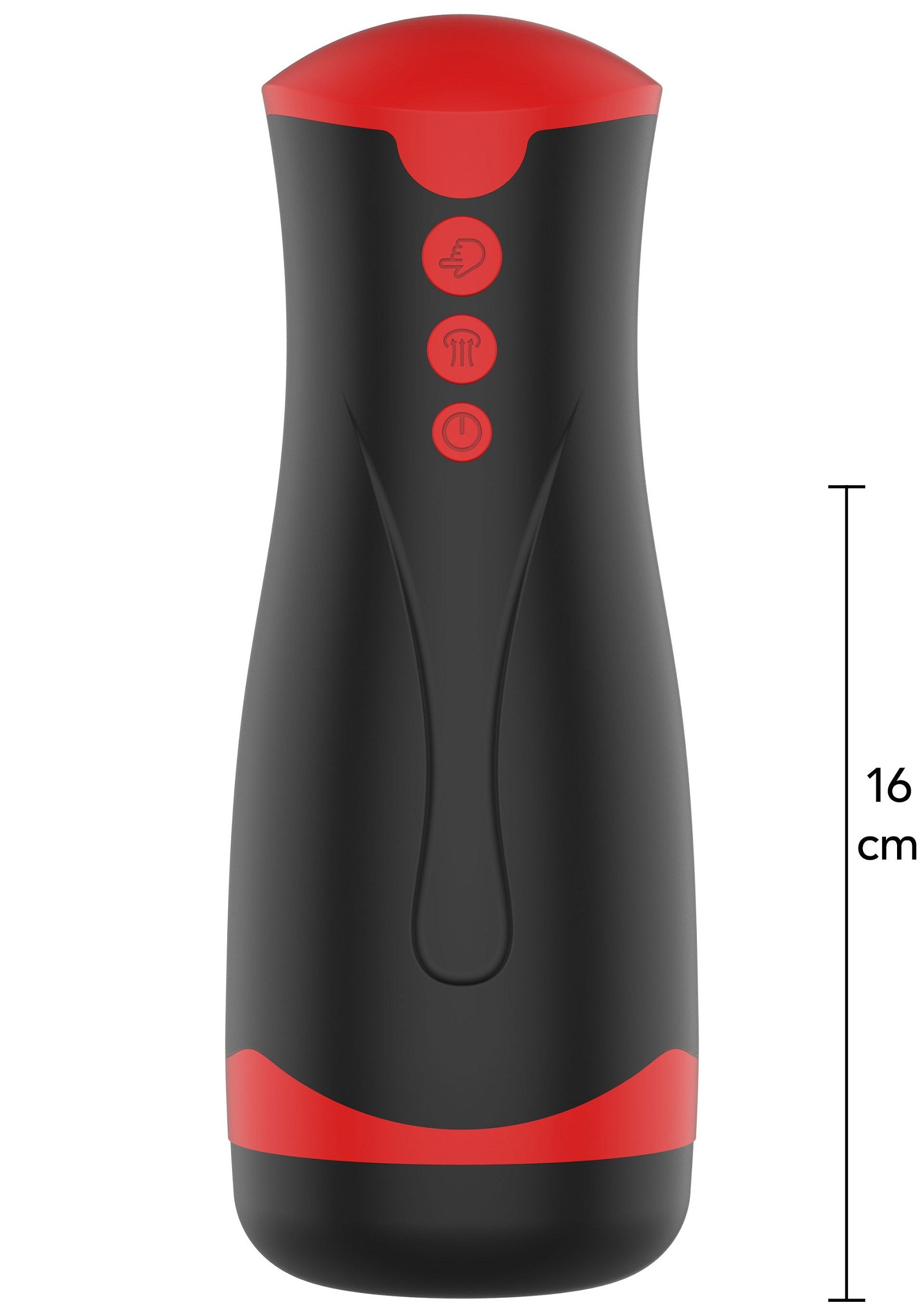 Manchon masturbateur noir et rouge vibrant pour hommes. Plaisir intense garanti. 16 cm de long.; Vibrerende masturbator voor mannen, zwart en rood. Gegarandeerd intens genot. 16 cm lang.; Vibrating male masturbator sleeve in black and red. Intense pleasure guaranteed. 16cm long.
