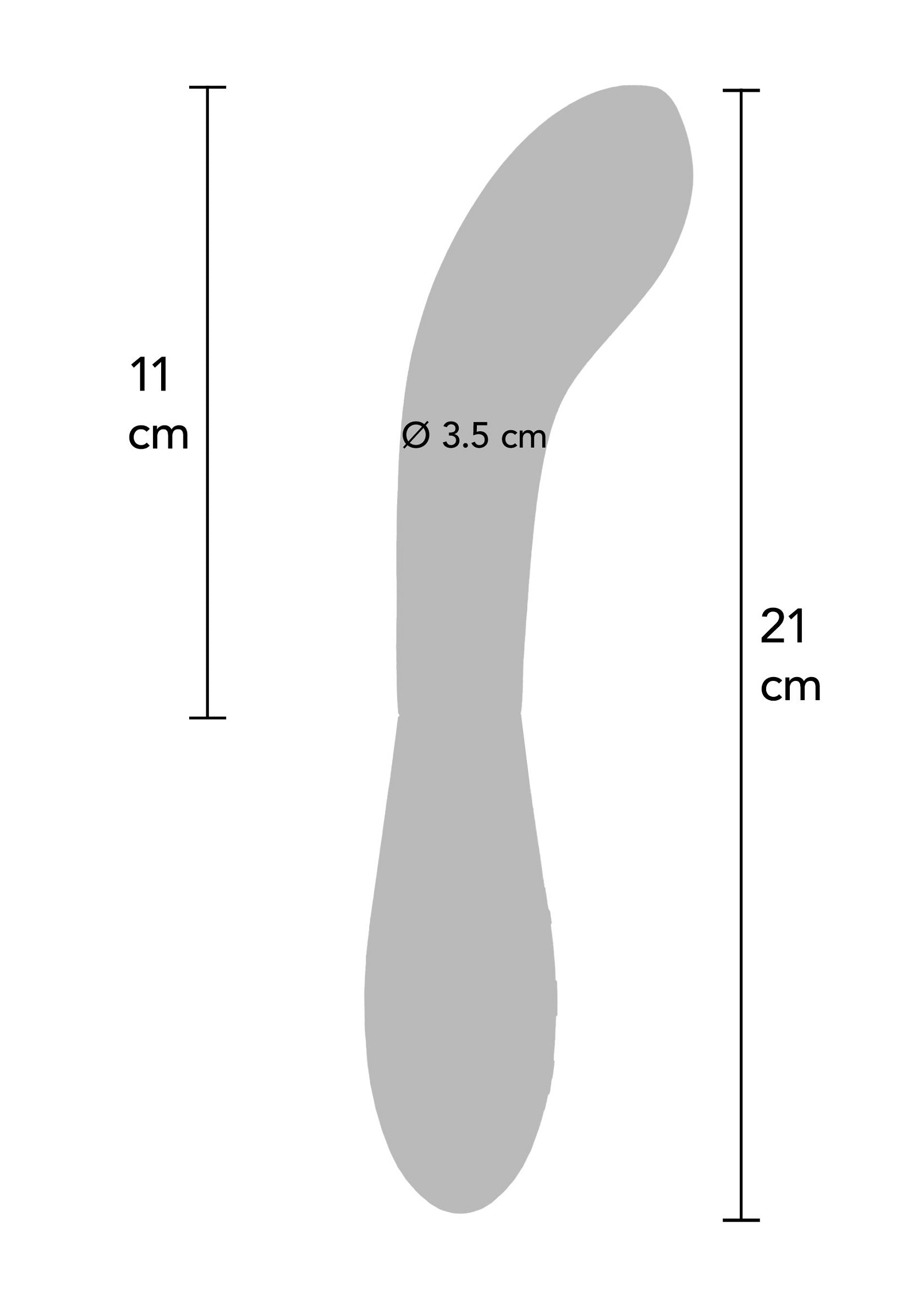 Schéma technique du produit avec dimensions: 21cm de haut, 11cm de large et 3.5cm de diamètre.; Technische tekening van het product met afmetingen: 21cm hoog, 11cm breed en 3.5cm diameter.; Technical drawing of product with dimensions: 21cm tall, 11cm wide and 3.5cm diameter.