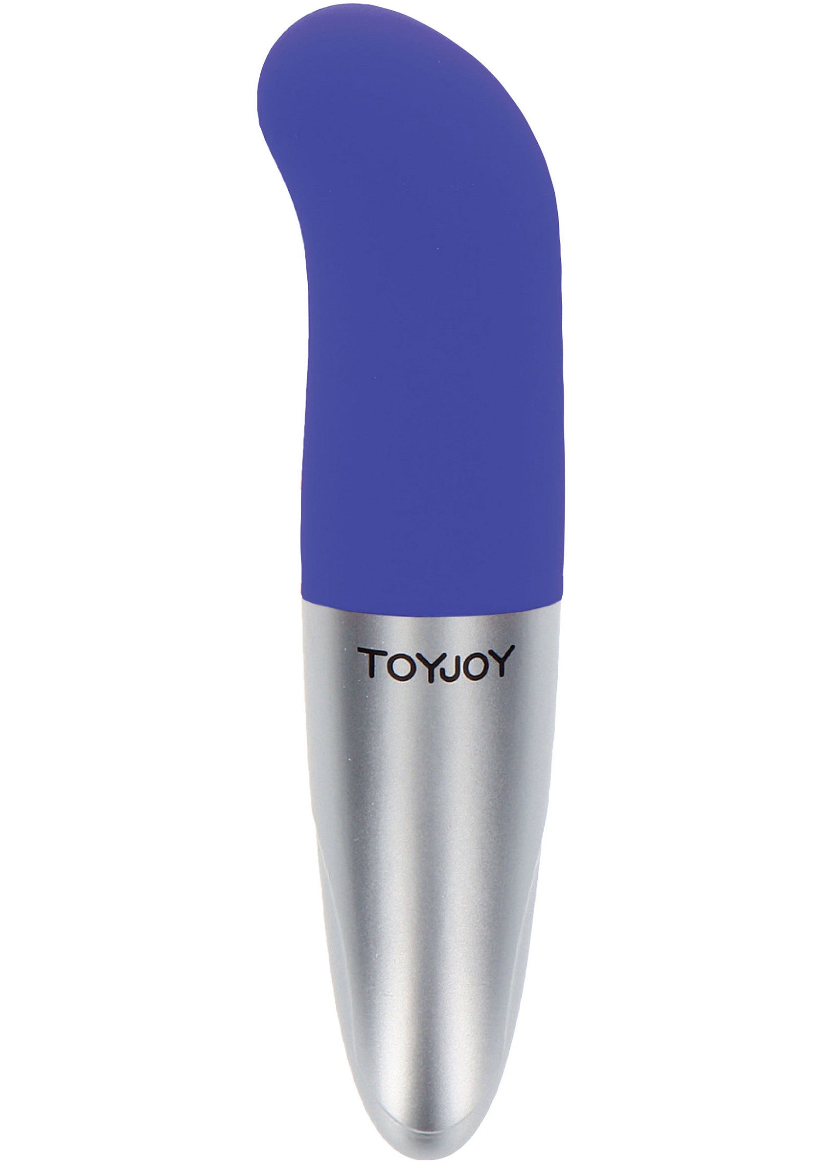 Vibrateur ToyJoy violet et argenté pour le plaisir féminin.; ToyJoy vibrator in paars en zilver voor vrouwelijk genot.; ToyJoy vibrator in purple and silver for female pleasure.