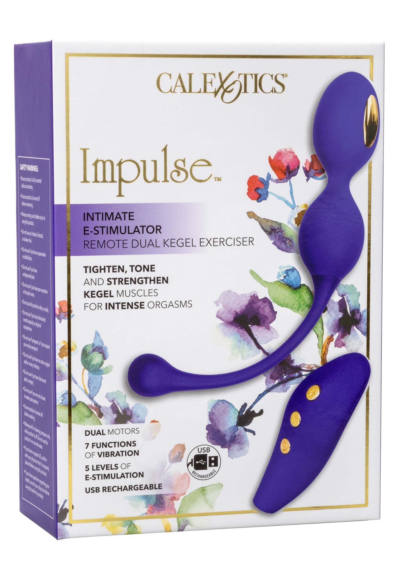 Impulse E-stimulateur CalExotics : renforcez les muscles de Kegel pour des orgasmes intenses. Rechargeable par USB.; CalExotics Impulse E-stimulator: versterk kegelspieren voor intense orgasmes. USB oplaadbaar.; CalExotics Impulse E-stimulator: strengthen kegel muscles for intense orgasms. USB rechargeable.