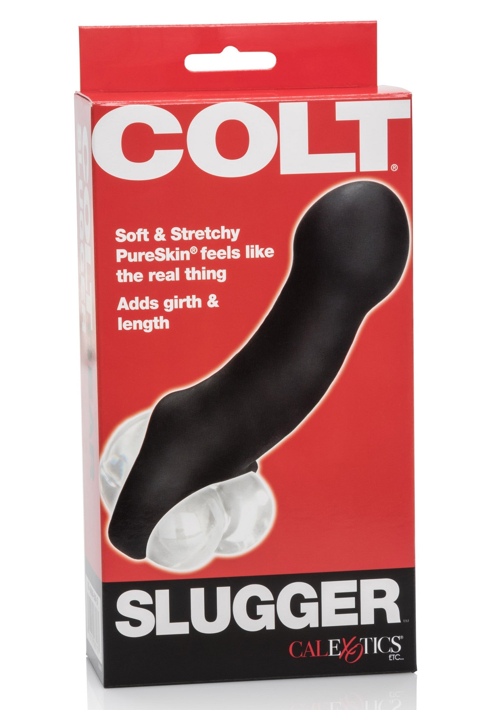 Colt Slugger : gode doux et extensible pour un plaisir réaliste. Ajoute circonférence et longueur. CalExotics.; Colt Slugger: zachte, rekbare dildo voor realistisch plezier. Voegt omtrek en lengte toe. CalExotics.; Colt Slugger: Soft & stretchy dildo for realistic pleasure. Adds girth & length. CalExotics.