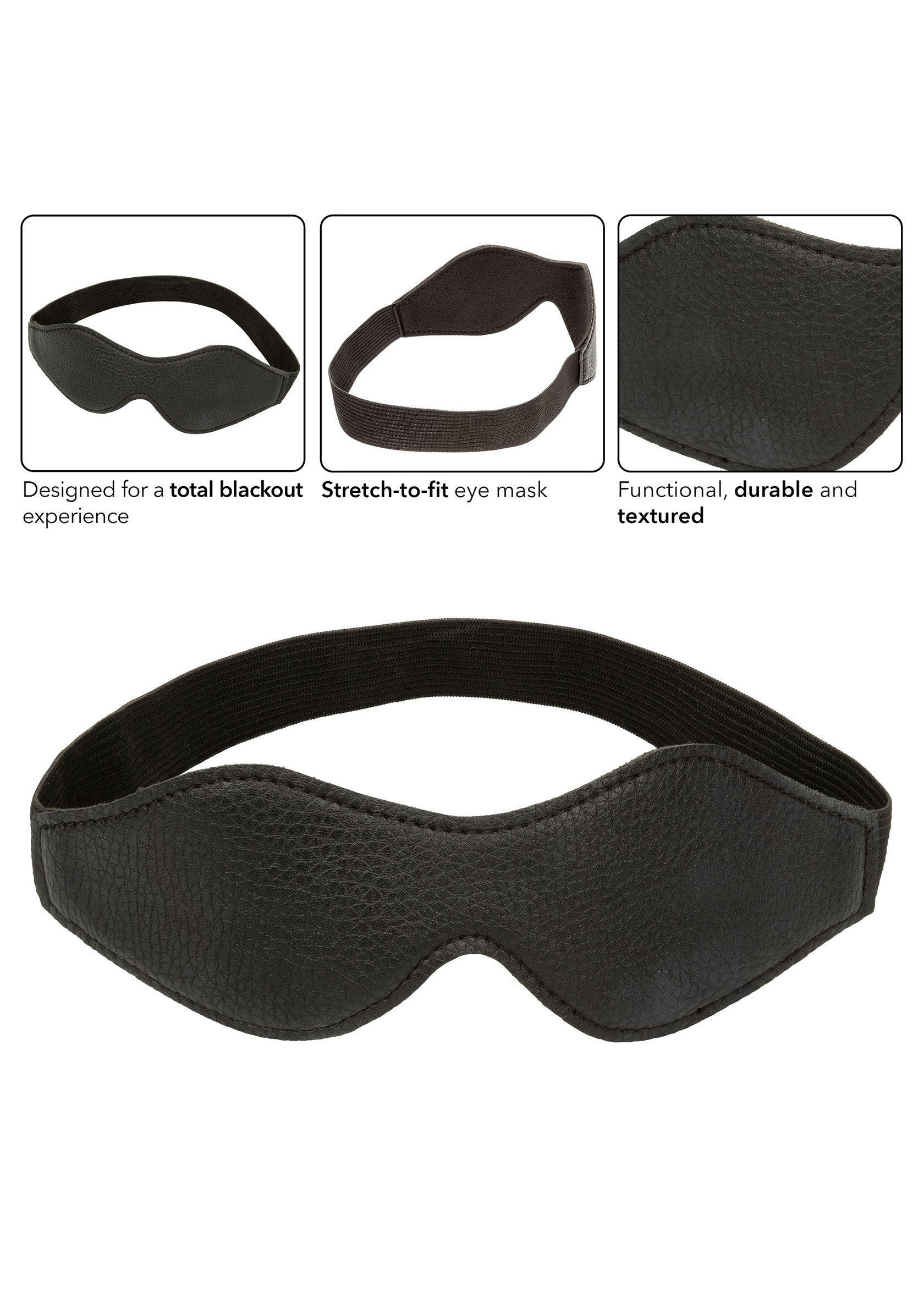 Masque pour les yeux noir, confortable et durable pour une obscurité totale. Ajustement extensible.; Zwart oogmasker, comfortabel en duurzaam voor volledige duisternis. Rekbare pasvorm.; Black eye mask, comfortable & durable for total blackout. Stretch-to-fit.
