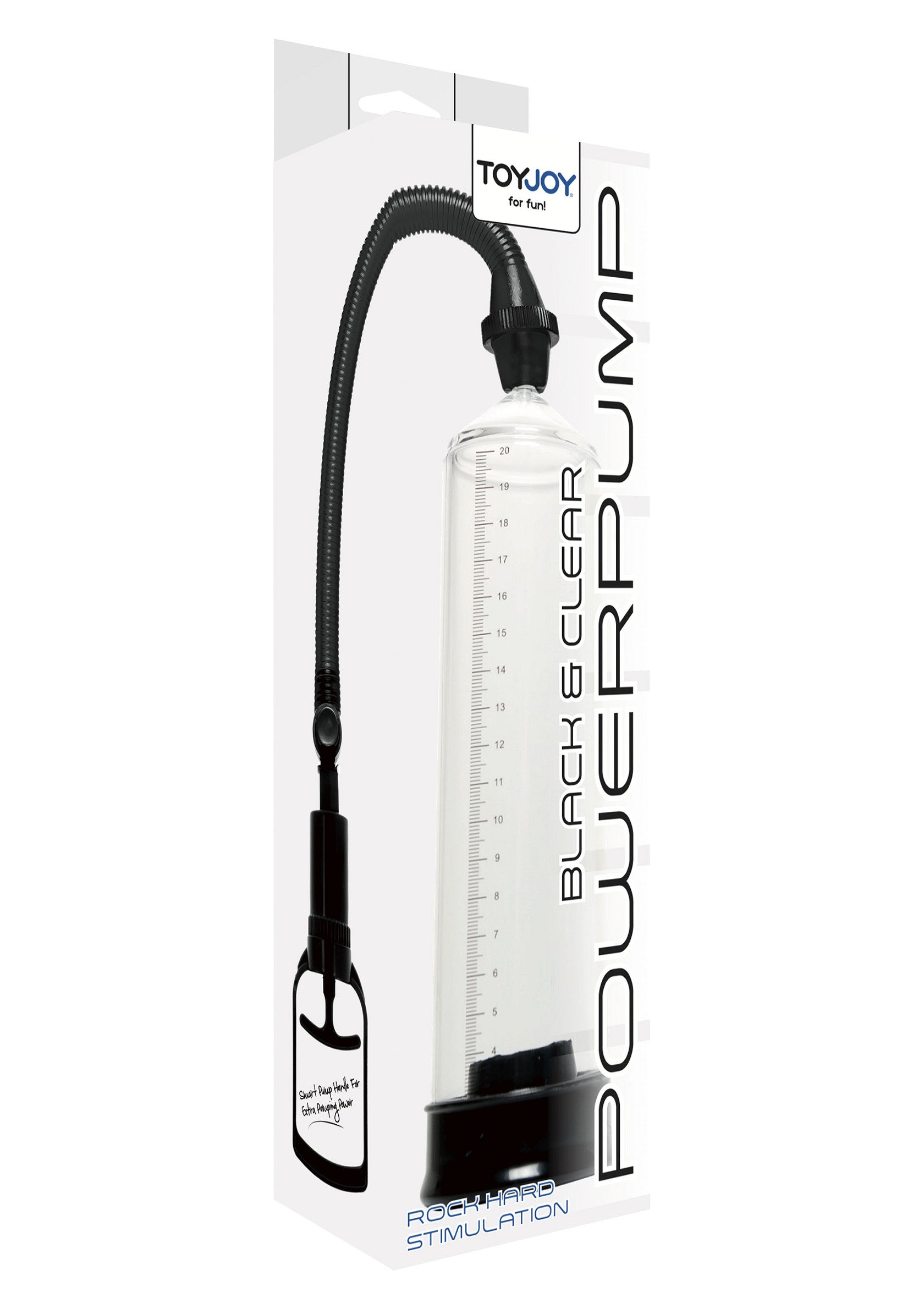 ToyJoy PowerPump noire et transparente pour une stimulation à la main et un plaisir intense.; ToyJoy PowerPump zwart en helder voor handstimulatie en intens plezier.; ToyJoy PowerPump black and clear for hand stimulation and intense pleasure.
