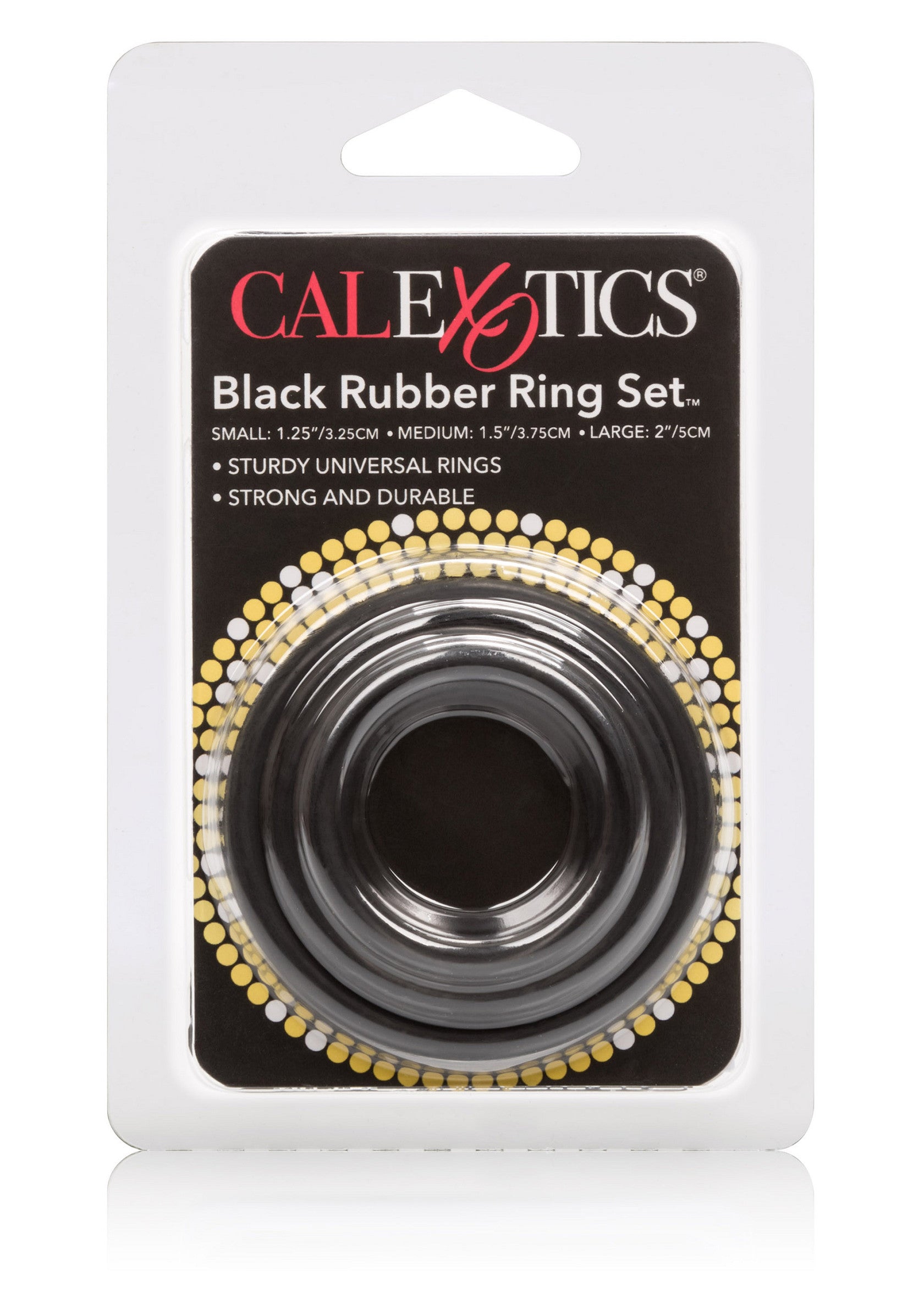 Ensemble d'anneaux en caoutchouc noir CalExotics. Tailles variées pour un ajustement parfait.; CalExotics zwarte rubberen ringenset. Verschillende maten voor de perfecte pasvorm.; CalExotics black rubber ring set. Assorted sizes for a perfect fit.