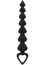 Plug anal noir à enfiler avec des boules en forme de cœur et une poignée; Zwarte anale buttplug met hartvormige balletjes en handvat; Black anal plug with heart-shaped beads and handle