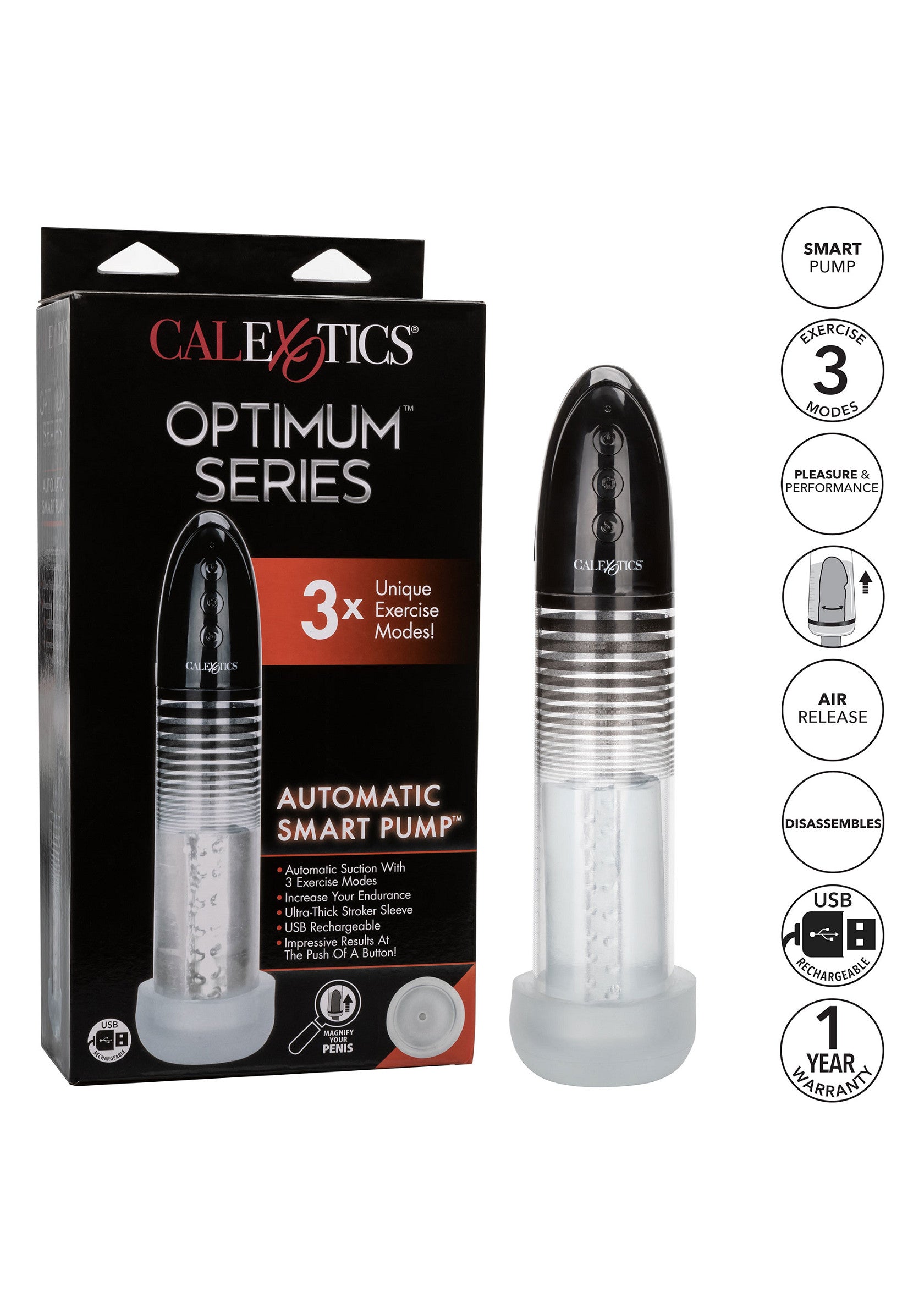 CalExotics Optimum Series Pompe Automatique Smart pour le plaisir masculin.; CalExotics Optimum Series Automatische Smart Pomp voor mannelijk genot.; CalExotics Optimum Series Automatic Smart Pump for male pleasure.