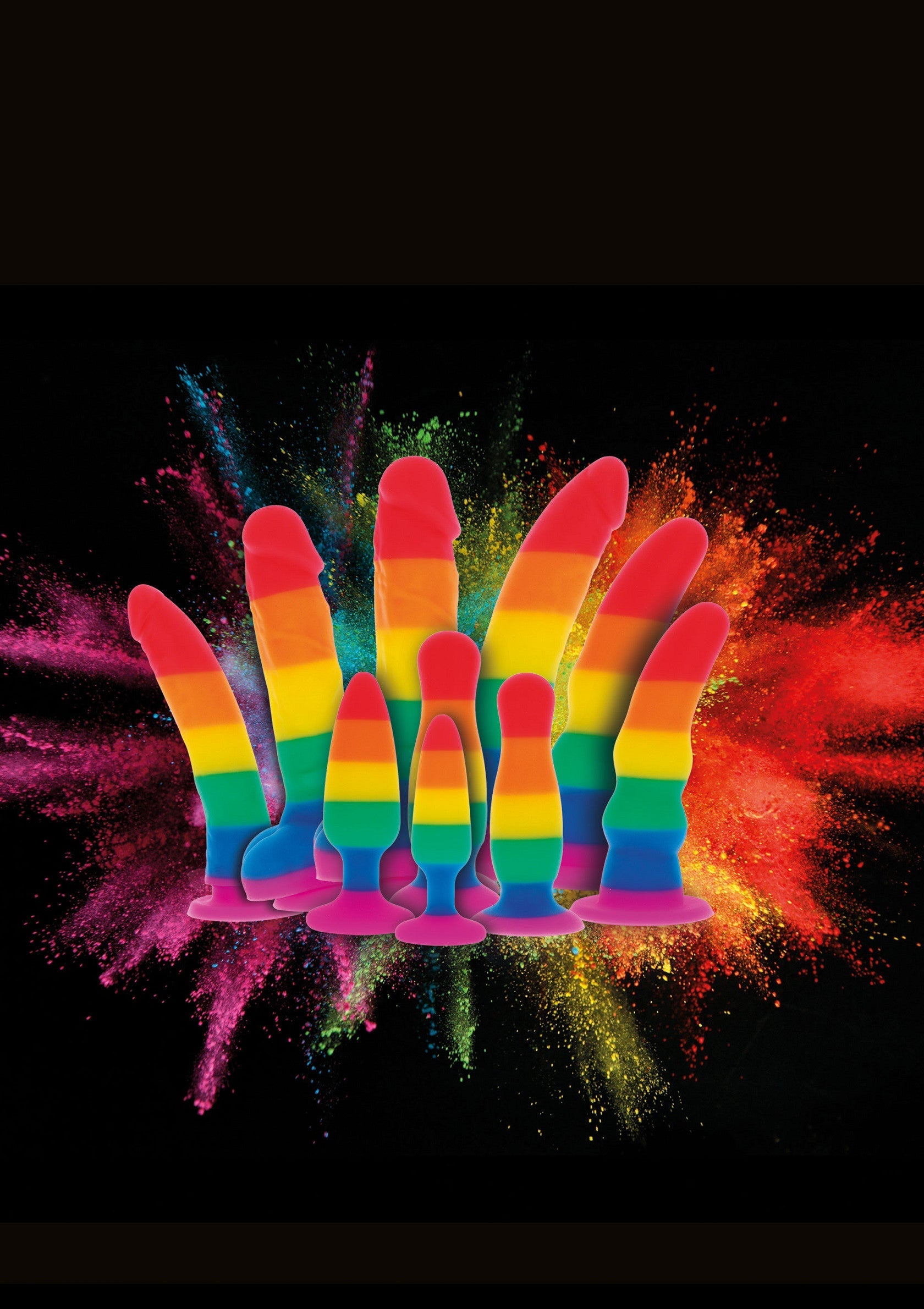 Collection colorée d'accessoires arc-en-ciel pour adultes. Exprimez votre fierté avec style et passion !; Kleurrijke collectie regenboog speeltjes voor volwassenen. Toon je trots met stijl en passie!; Colorful collection of rainbow adult toys. Express your pride with style and passion!