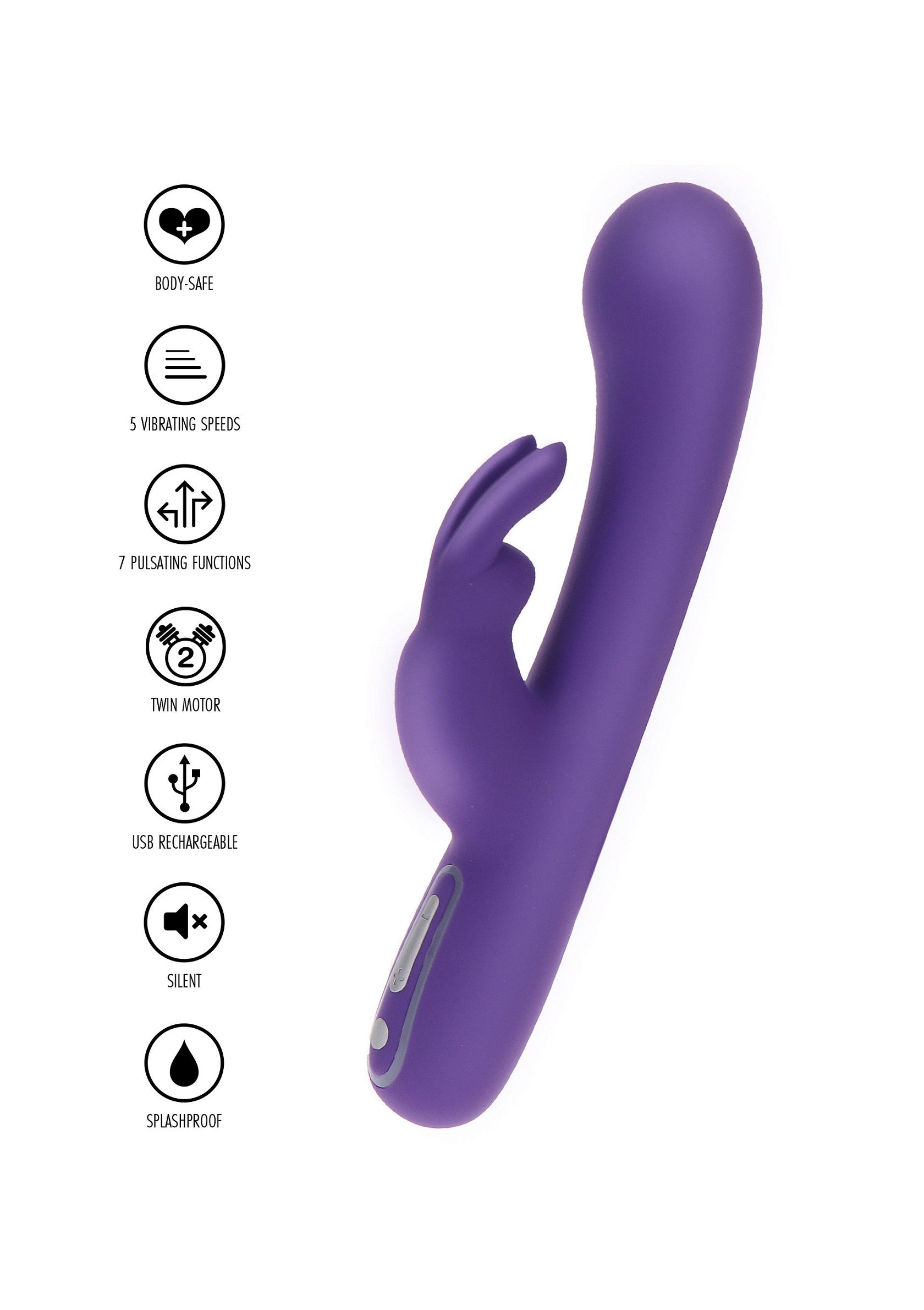 Vibromasseur vibrant violet rechargeable USB avec multi-vitesses et design attrayant.; Paarse vibrator, USB oplaadbaar, met meerdere snelheden en aantrekkelijk design.; Purple vibrating massager USB rechargeable with multi speeds and attractive design.