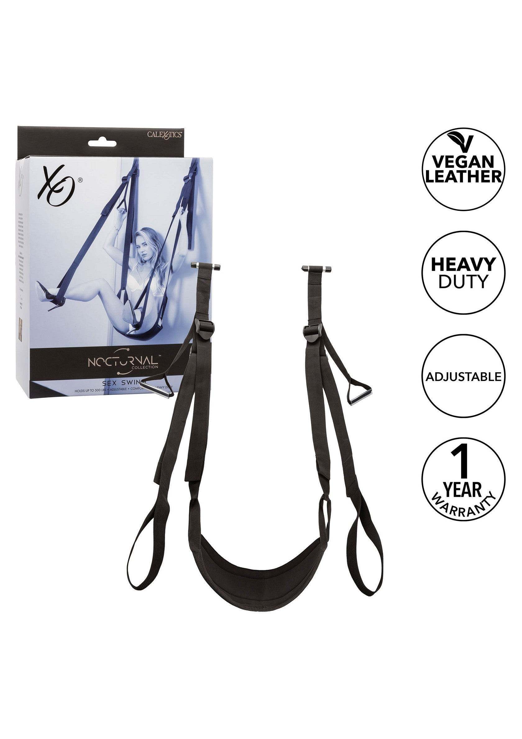 XO Nocturnal, balançoire sexuelle ajustable en cuir vegan robuste avec garantie 1 an. Pour plus de plaisir !; XO Nocturnal sexschommel, verstelbaar, vegan leder, zware kwaliteit met 1 jaar garantie. Voor meer plezier!; XO Nocturnal, adjustable sex swing in sturdy vegan leather with 1 year warranty. For ultimate fun!