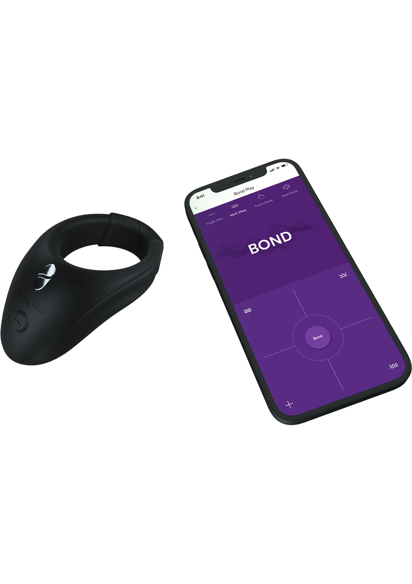 Anneau vibrant connecté avec application, pour un plaisir partagé à distance.; Verbindbare vibrerende ring met app, voor gedeeld plezier op afstand.; App-controlled vibrating cock ring for shared pleasure over any distance.