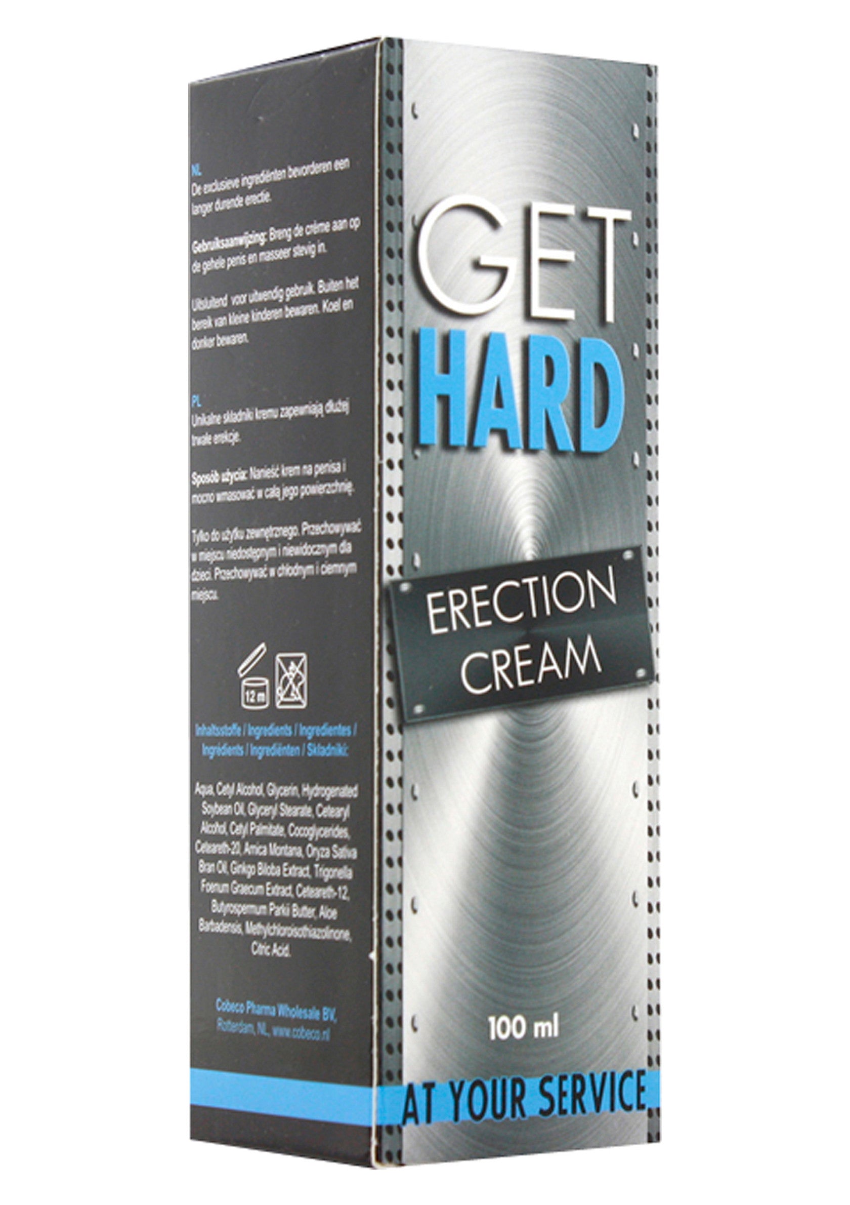 Crème érectile 'Get Hard' 100ml. Pour une érection plus forte et plus durable. Produit de qualité.; Get Hard erectie crème 100ml. Voor een sterkere en langdurigere erectie. Kwaliteitsproduct.; Get Hard erection cream 100ml. For a stronger and longer lasting erection. Quality product.