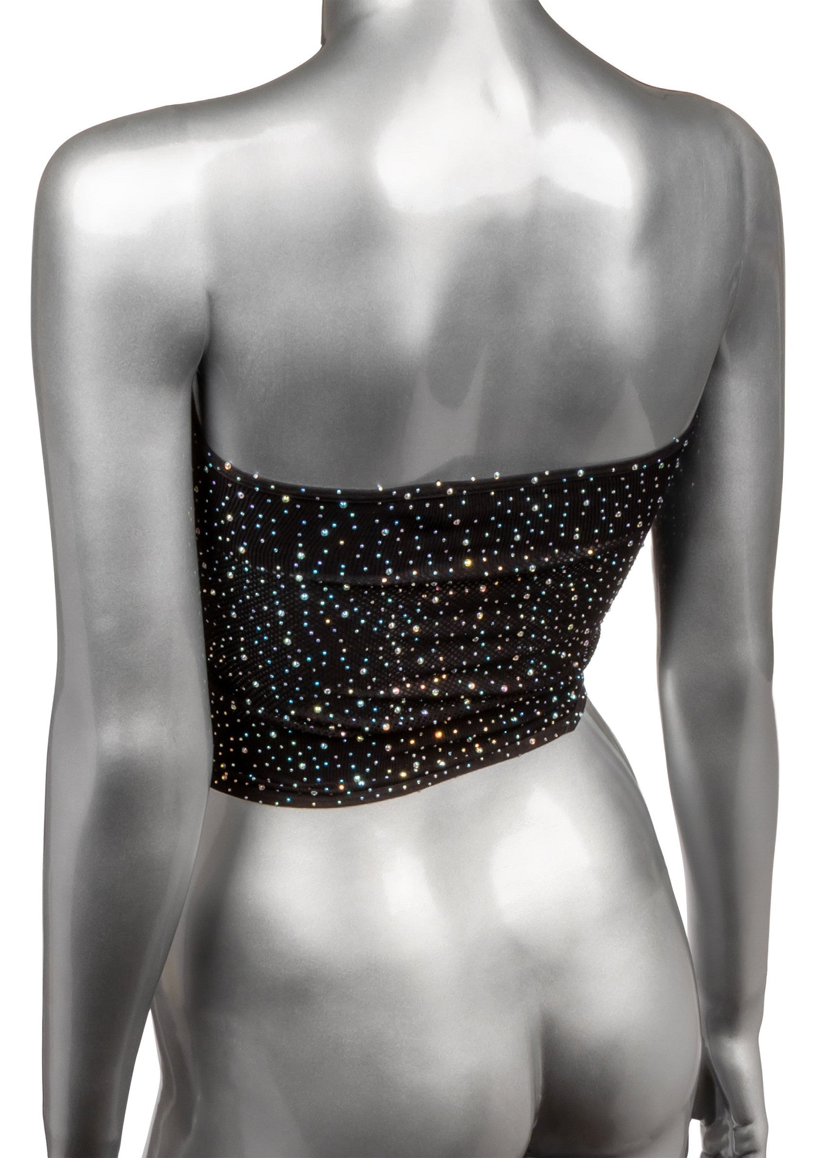 Haut bustier noir scintillant, parfait pour une soirée élégante. Découvrez notre collection !; Zwarte, glinsterende bandeau top, perfect voor een stijlvolle avond. Bekijk onze collectie!; Sparkly black bandeau top, perfect for a stylish evening out. Shop our collection now!
