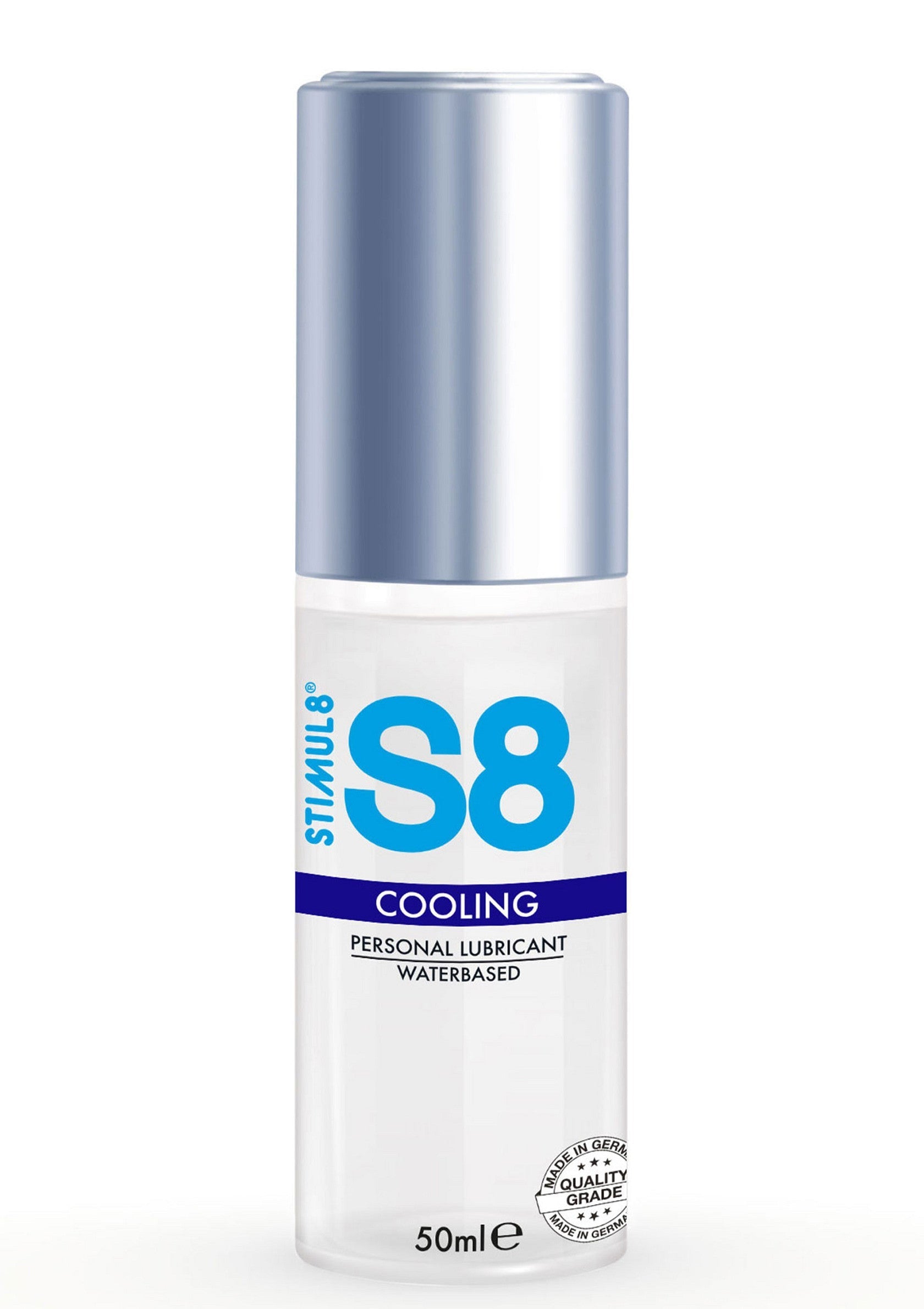 Lubrifiant personnel Stimul8 S8 Cooling à base d'eau pour une sensation de fraîcheur.; Stimul8 S8 Cooling glijmiddel op waterbasis voor een verkoelend effect.; Stimul8 S8 Cooling water-based personal lubricant for a cooling sensation.