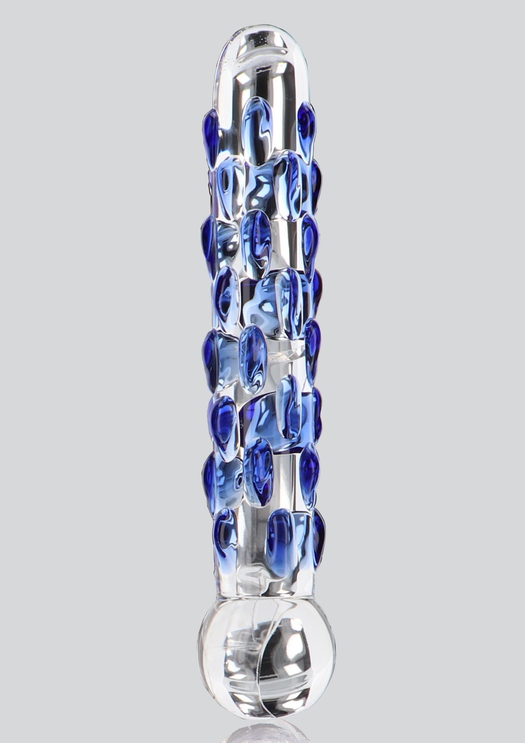 Vase décoratif en verre transparent avec accents bleus. Design unique et élégant pour votre intérieur.; Decoratieve vaas van helder glas met blauwe accenten. Uniek en elegant ontwerp voor uw interieur.; Decorative clear glass vase with blue accents. Unique and elegant design for your interior.