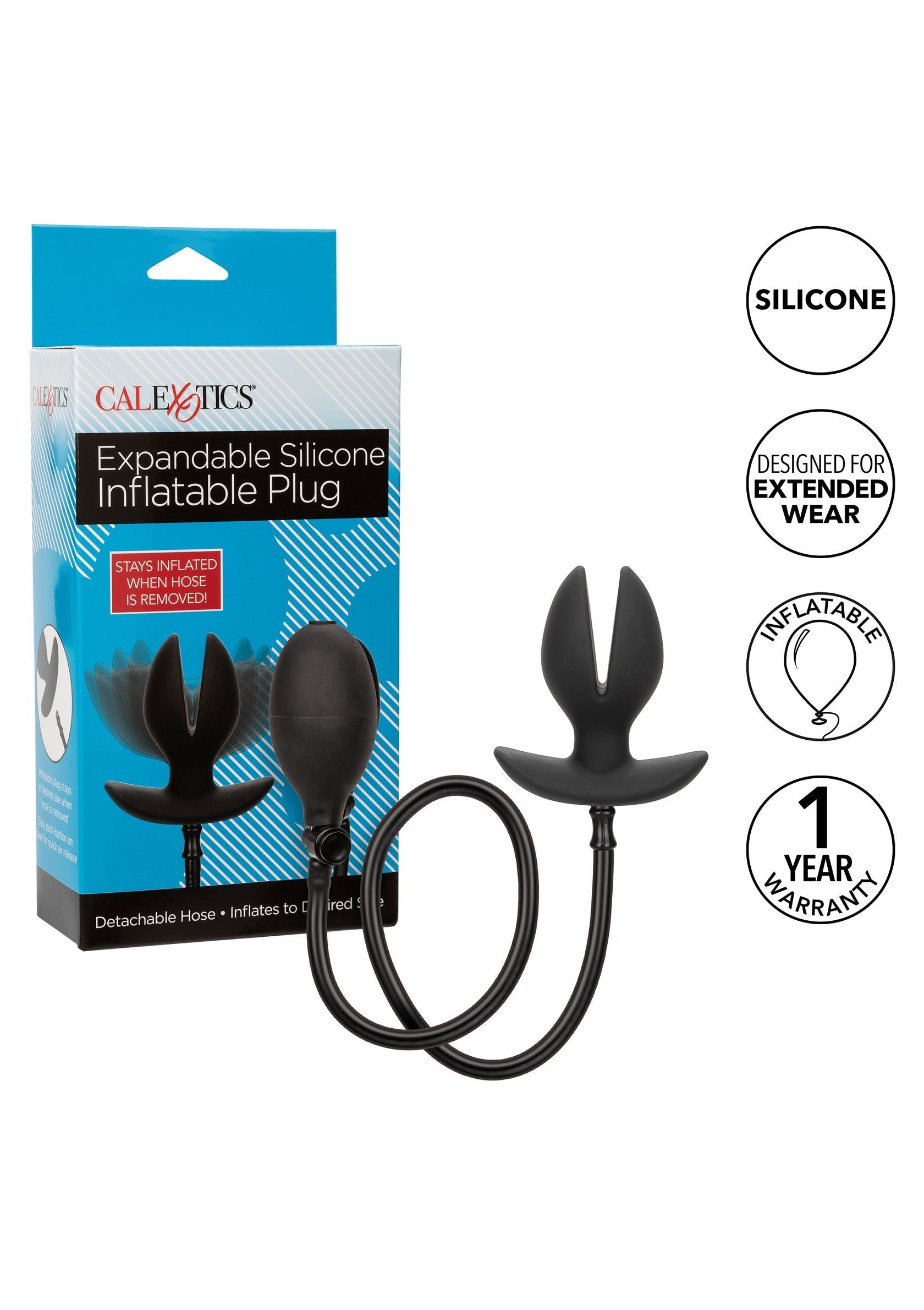 Plug anal gonflable en silicone extensible pour un plaisir sur mesure. Garantie 1 an.  ; Uitbreidbare, opblaasbare siliconen buttplug voor plezier op maat. 1 jaar garantie.; Expandable silicone inflatable butt plug for custom pleasure. 1-year warranty.