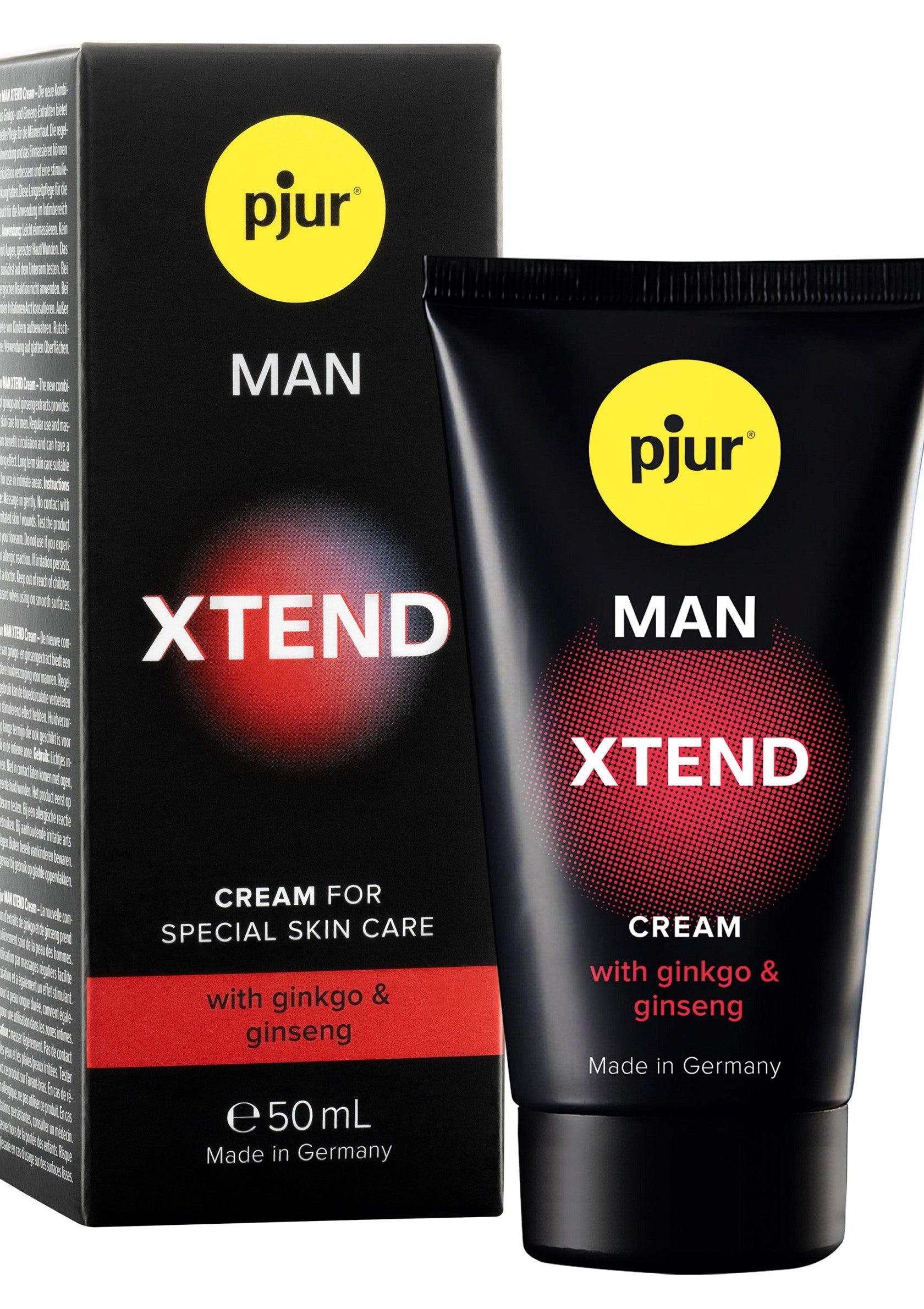 pjur MAN Xtend crème pour homme. Soin de la peau spéciale avec ginkgo et ginseng.; pjur MAN Xtend crème voor mannen. Speciale huidverzorging met ginkgo en ginseng.; pjur MAN Xtend cream for men. Special skin care with ginkgo & ginseng.