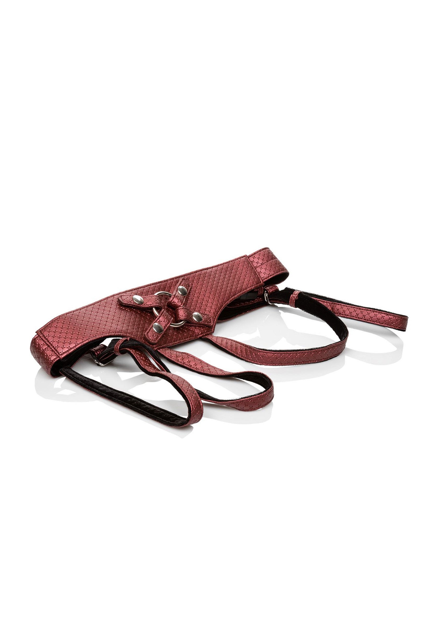 Harnais en similicuir rouge texturé, parfait pour accessoiriser vos tenues audacieuses. Élégant et ajustable.; Rood kunstleren harnas met textuur, perfect om je gedurfde outfits mee af te maken. Elegant en verstelbaar.; Textured red faux leather harness, perfect to accessorize your daring outfits. Elegant and adjustable.