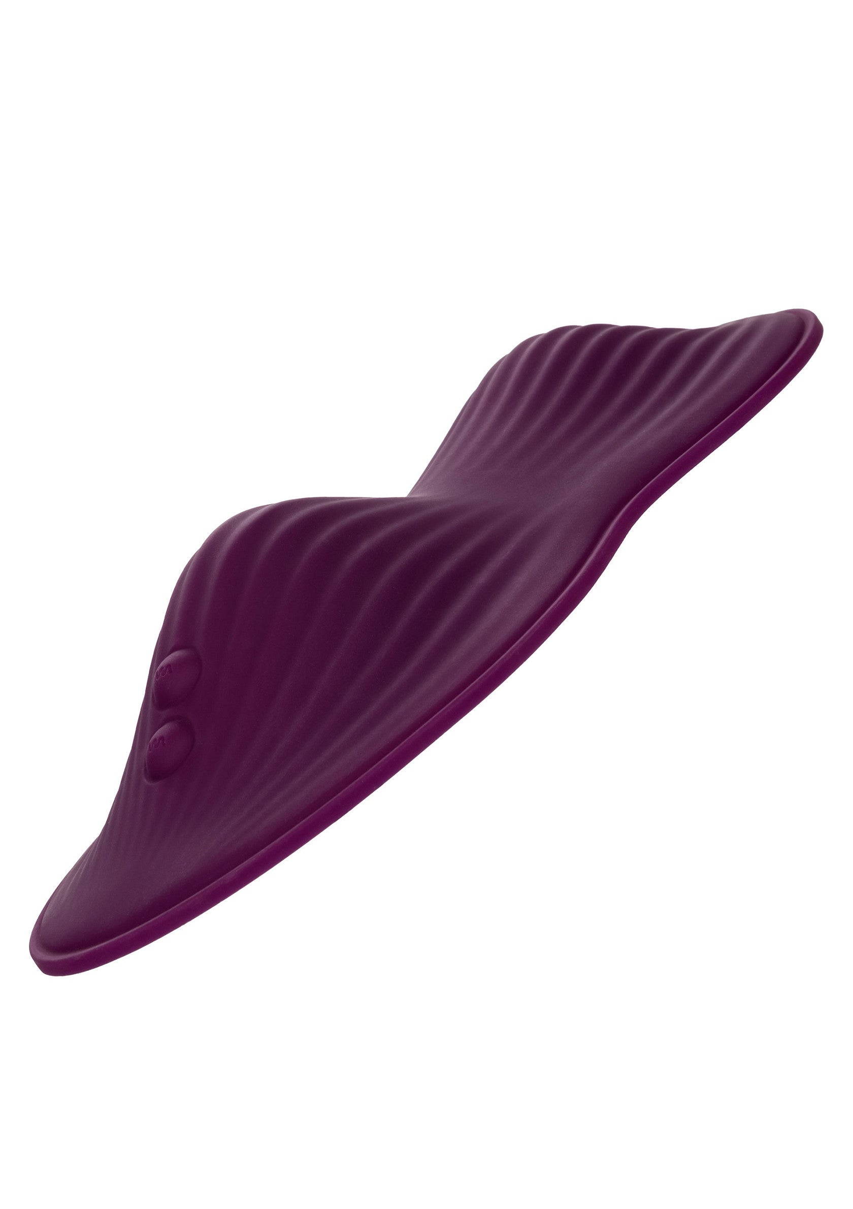 Vibromasseur ondulé violet pour le plaisir intime.; Paarse geribbelde vibrator voor intiem genot.; Purple ribbed vibrator for intimate pleasure.