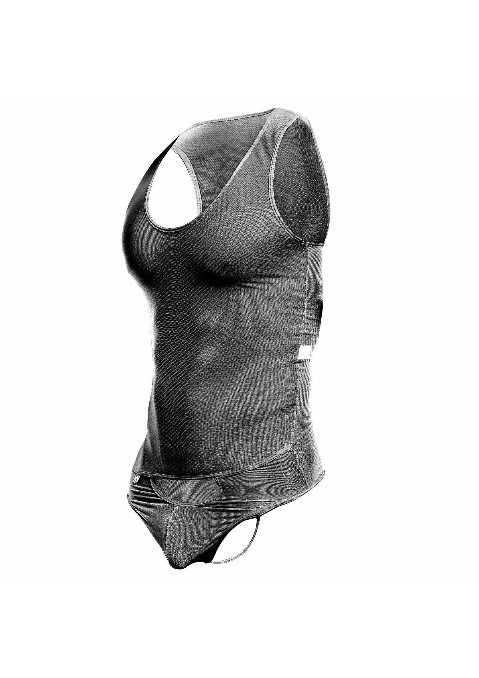 Maillot de corps gainant noir pour homme. Confort et maintien assurés.; Zwart corrigerend hemd voor heren. Comfort en ondersteuning gegarandeerd.; Black shaping undershirt for men. Comfort and support guaranteed.