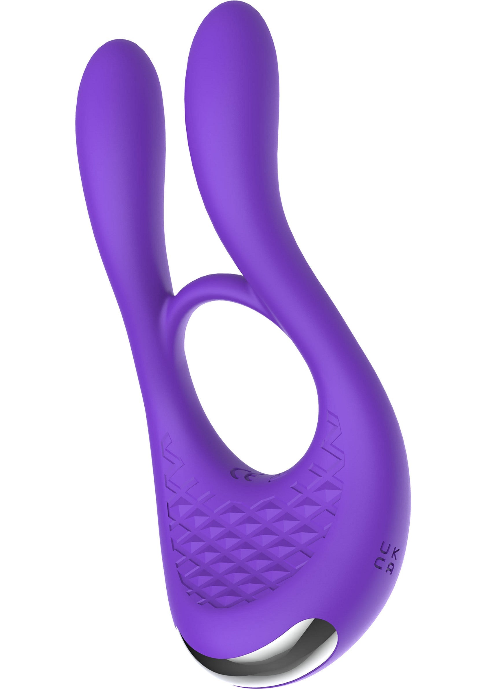 Masseur vibrant violet pour couples. Stimulation clitoridienne et du point G.; Paarse vibrerende stimulator voor koppels. Clitorale en G-spot stimulatie.; Purple vibrating massager for couples. Clitoral and G-spot stimulation.