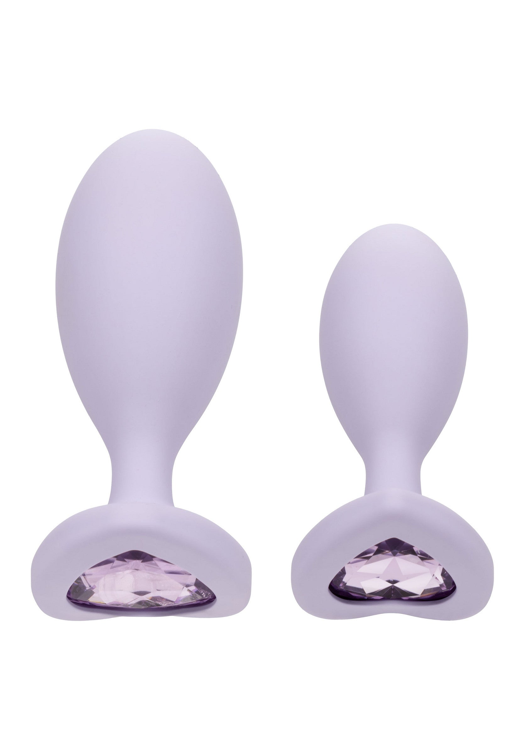 Ensemble de deux plugs anaux avec des pierres précieuses violettes scintillantes.; Set van twee anale plugs met fonkelende paarse edelstenen.; Set of two butt plugs with sparkling purple gemstones.