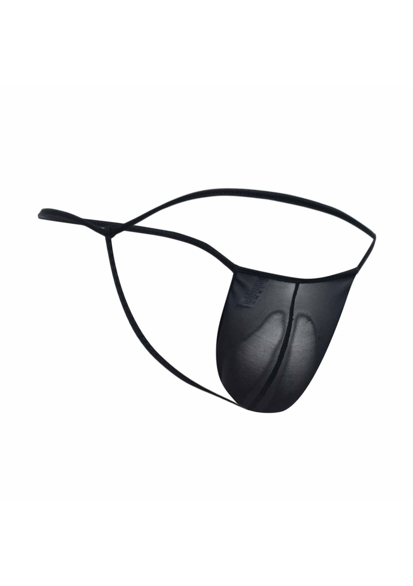 String noir pour homme, tissu transparent. Sous-vêtement sexy pour homme.; Zwarte string voor heren, transparante stof. Sexy herenondergoed.; Black thong for men, see-through fabric. Sexy men's underwear.