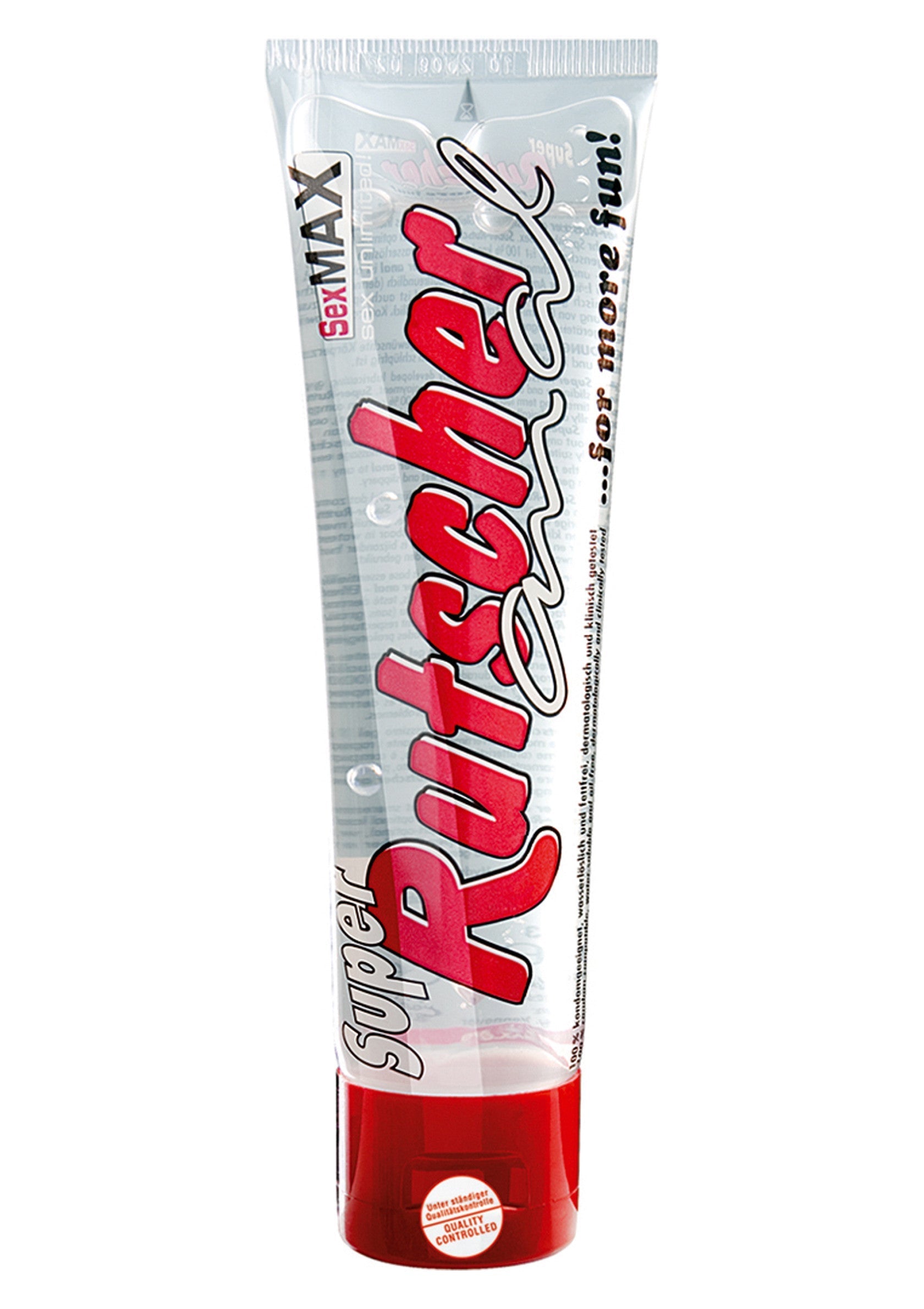 Super Putzscher SexMax pour plus de plaisir. Gel lubrifiant pour des moments intimes.; Super Putzscher SexMax voor meer plezier. Glijmiddel voor intieme momenten.; Super Putzscher SexMax for more fun! Lubricant for intimate moments and sensual play.