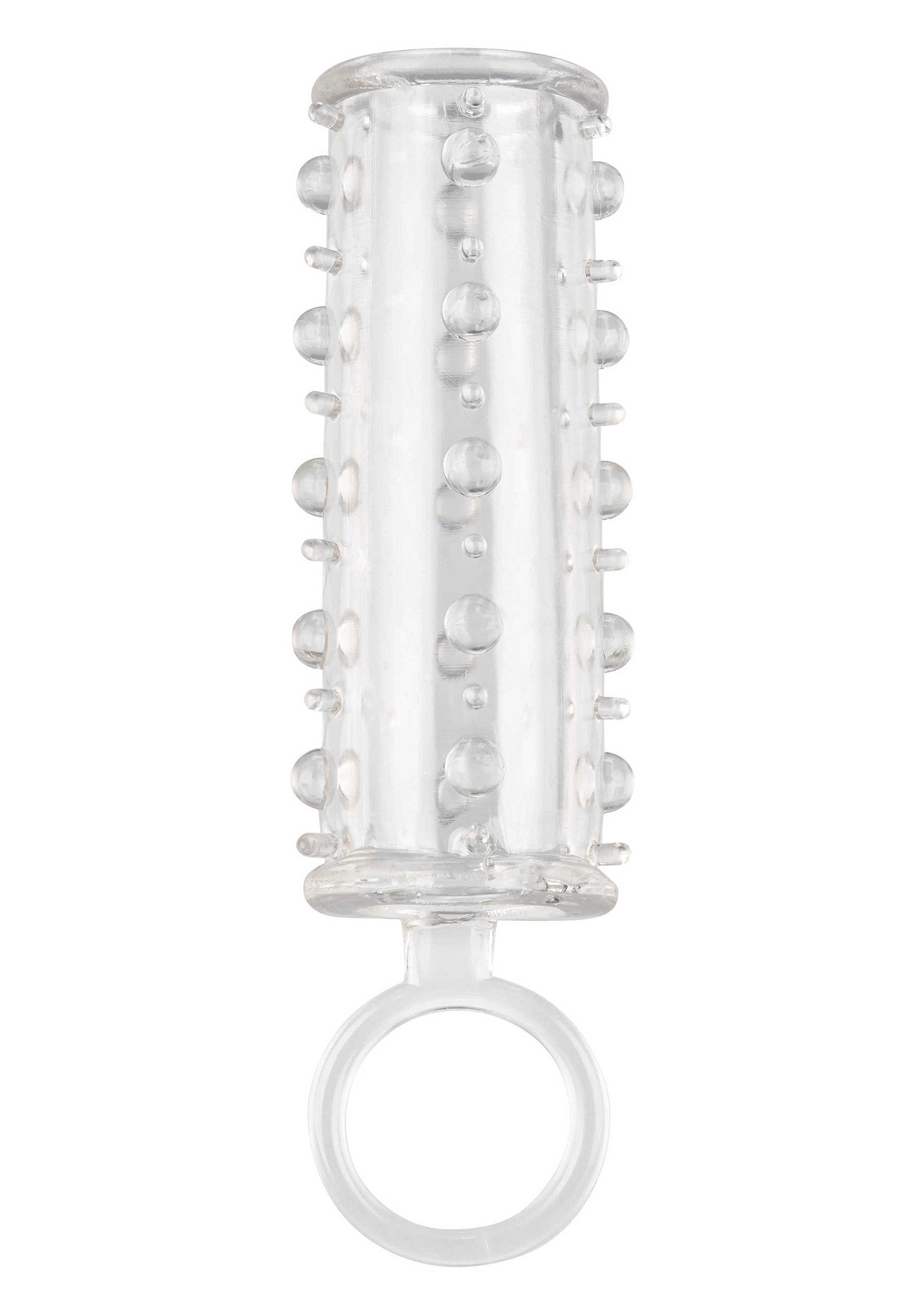 Manchon pénien transparent avec picots et anneau. Améliore le plaisir et l'excitation.; Transparante penis sleeve met noppen en ring. Verbetert genot en opwinding.; Clear textured penis sleeve with ring. Enhances pleasure and excitement.