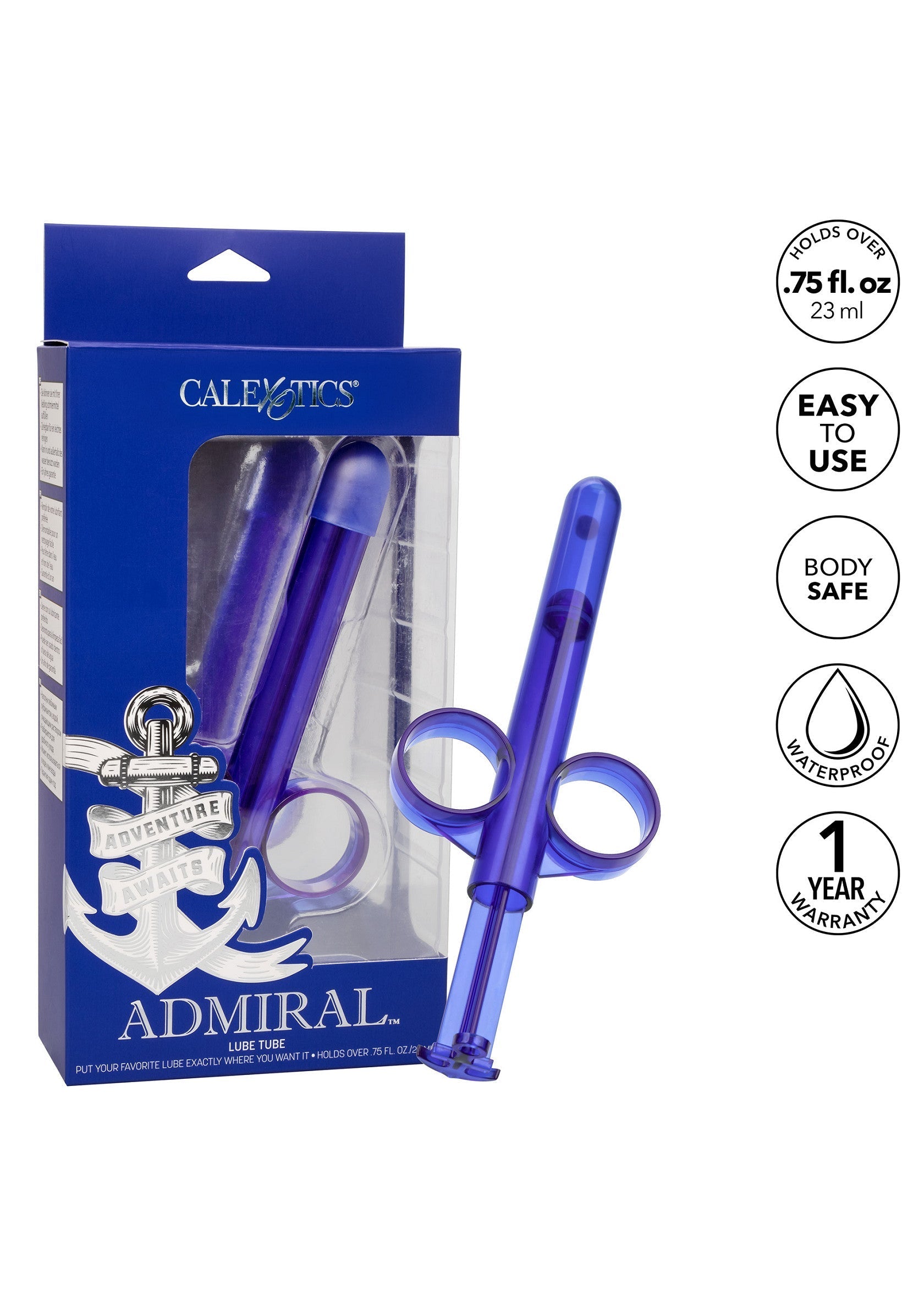 CalExotics Admiral Lube Tube - tube à lubrifiant réutilisable et facile à utiliser.; CalExotics Admiral Lube Tube - herbruikbare en makkelijk te gebruiken glijmiddeltube.; CalExotics Admiral Lube Tube - reusable and easy to use lube tube.