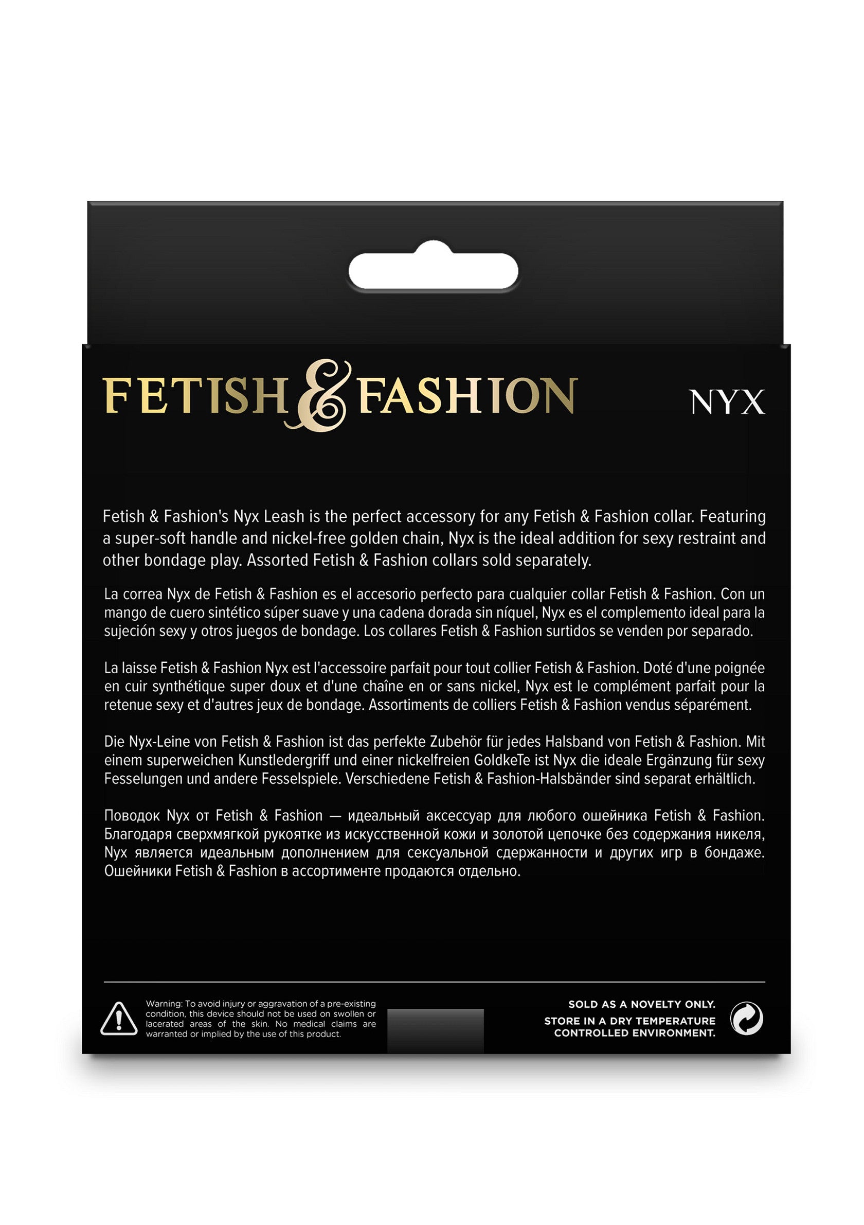 Laisse Nyx Fetish & Fashion : accessoire collier avec poignée douce et chaîne dorée sans nickel. Idéal pour jeux de rôle adultes.; Nyx Fetish & Fashion riem: kraagaccessoire met zacht handvat en nikkelvrije gouden ketting. Ideaal voor volwassen rollenspel.; Nyx Fetish & Fashion leash: collar accessory with soft handle and nickel-free gold chain. Ideal for adult role play.