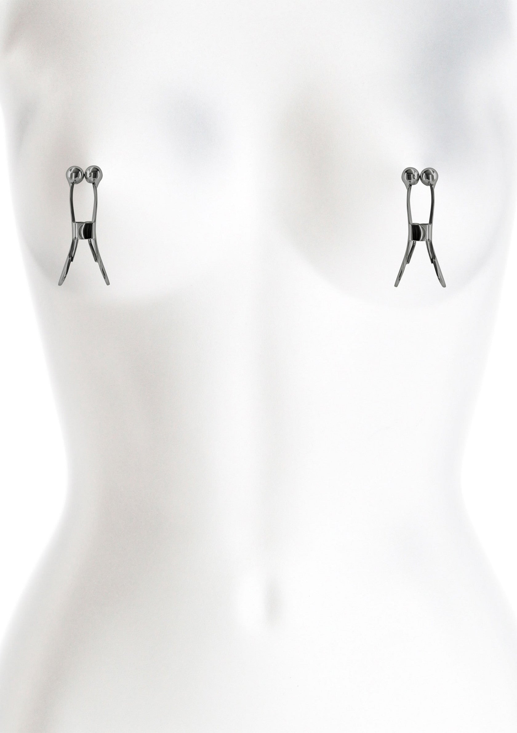 Pinces à tétons réglables en métal pour une stimulation intense et un plaisir accru. Explorez de nouvelles sensations !; Verstelbare metalen tepelklemmen voor intense stimulatie en meer plezier. Ontdek nieuwe sensaties!; Adjustable metal nipple clamps for intense stimulation and enhanced pleasure. Explore new sensations!